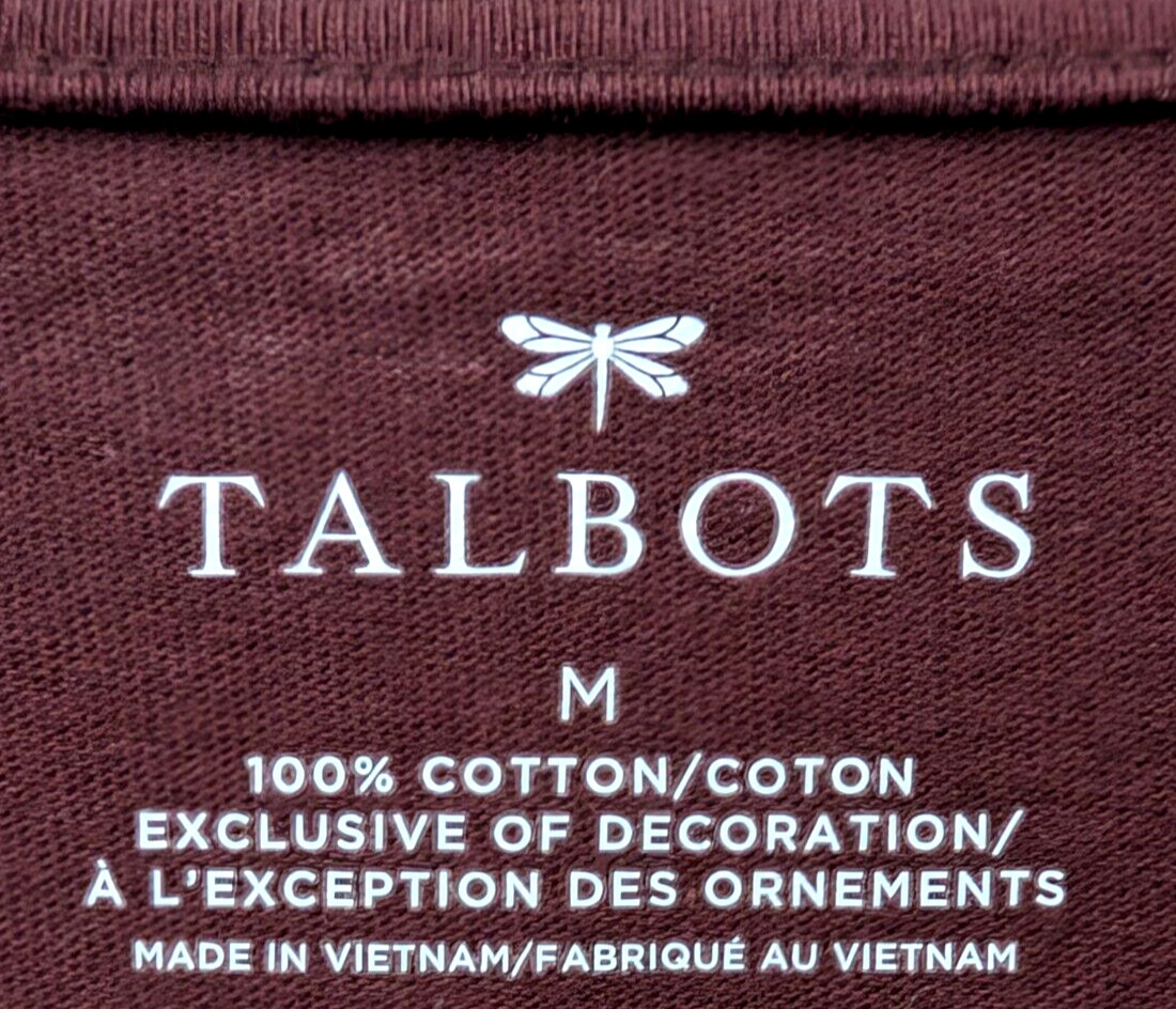 Talbots Burgandy Velvet Trim Bows Top Size M Holiday Office 3/4 Sleeve Pullover