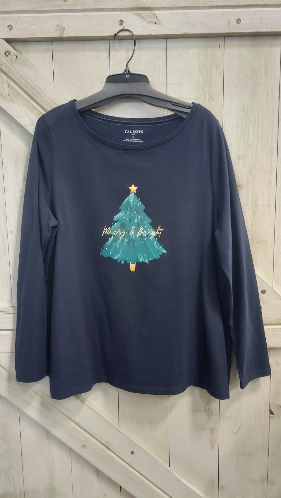 Talbots Navy Christmas Tree Top Size 1x