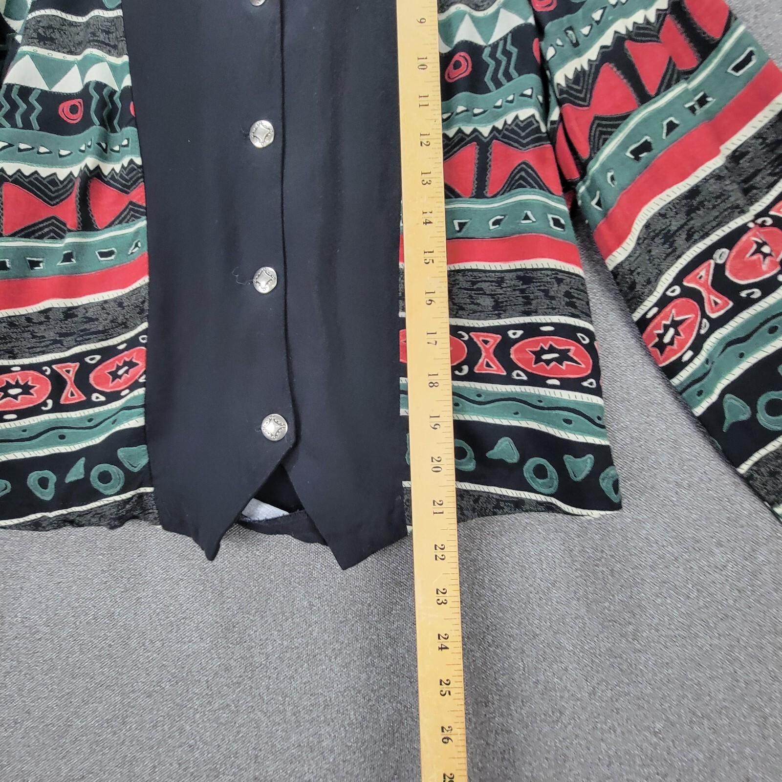 Vintage Banjo L Black Print Western Conch Southwest Aztec Buttoned Shirt