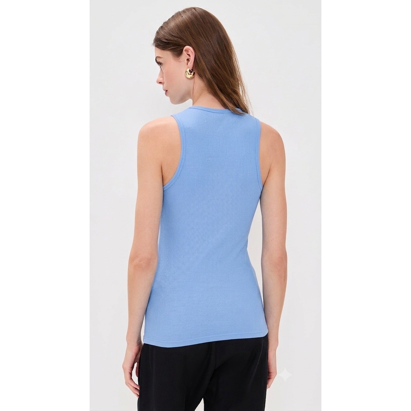 ENZA COSTA Cotton Rib Scoop Tank Top Women Medium Blue Casual Sleeveless NEW