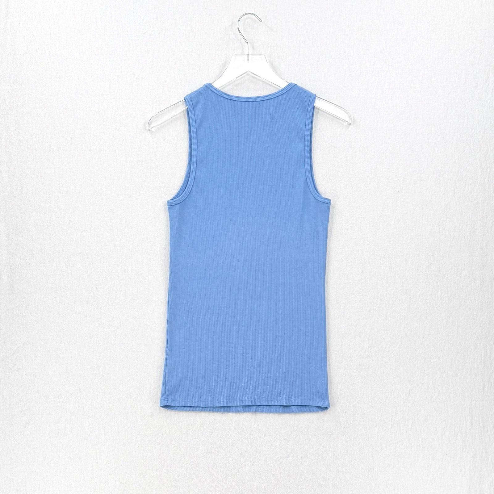 ENZA COSTA Cotton Rib Scoop Tank Top Women Medium Blue Casual Sleeveless NEW