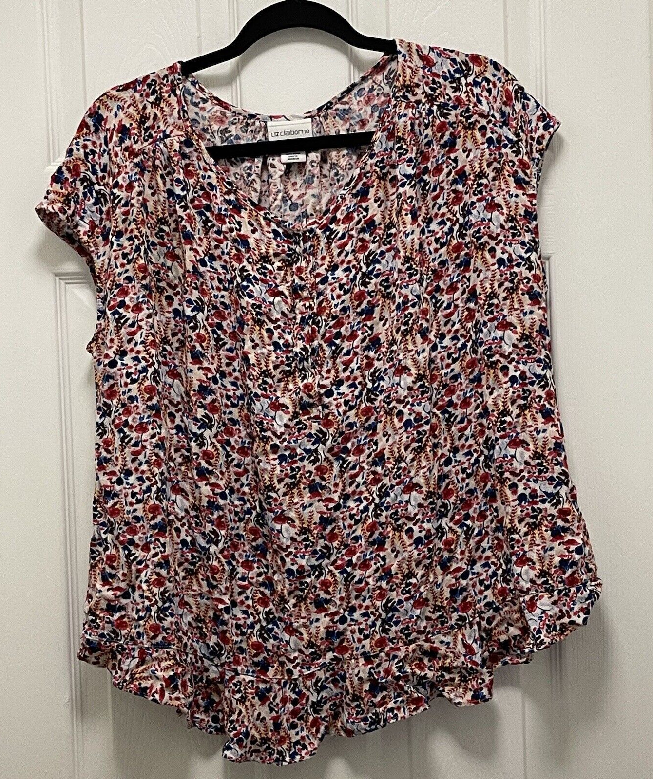 Liz Claiborne Women Button Front Floral Sleeveless Top Large High-Low Multicolor