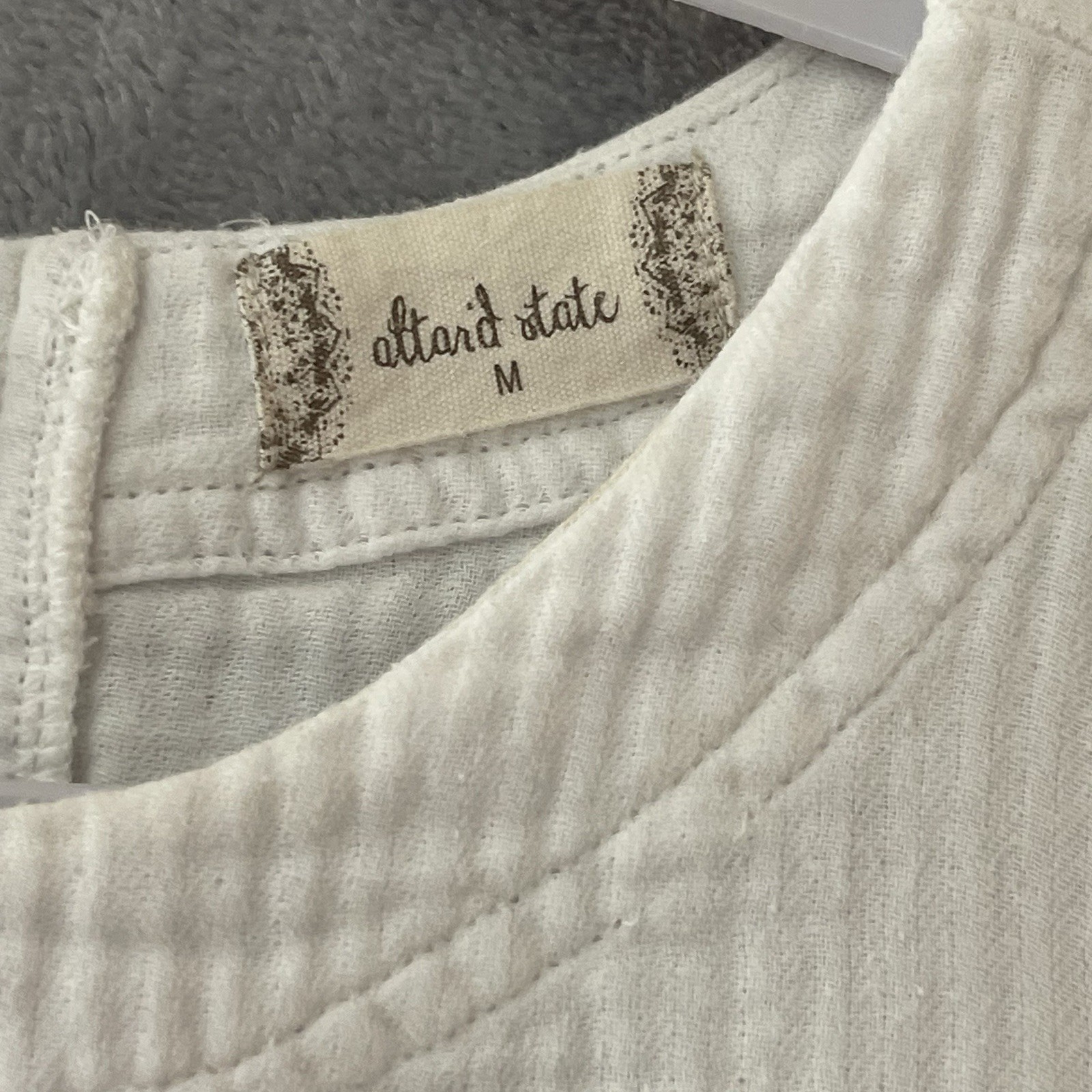 Altar’d State Sleeveless White Tank Shirt Frayed Raw Edge, Buttons,Size M, Boho