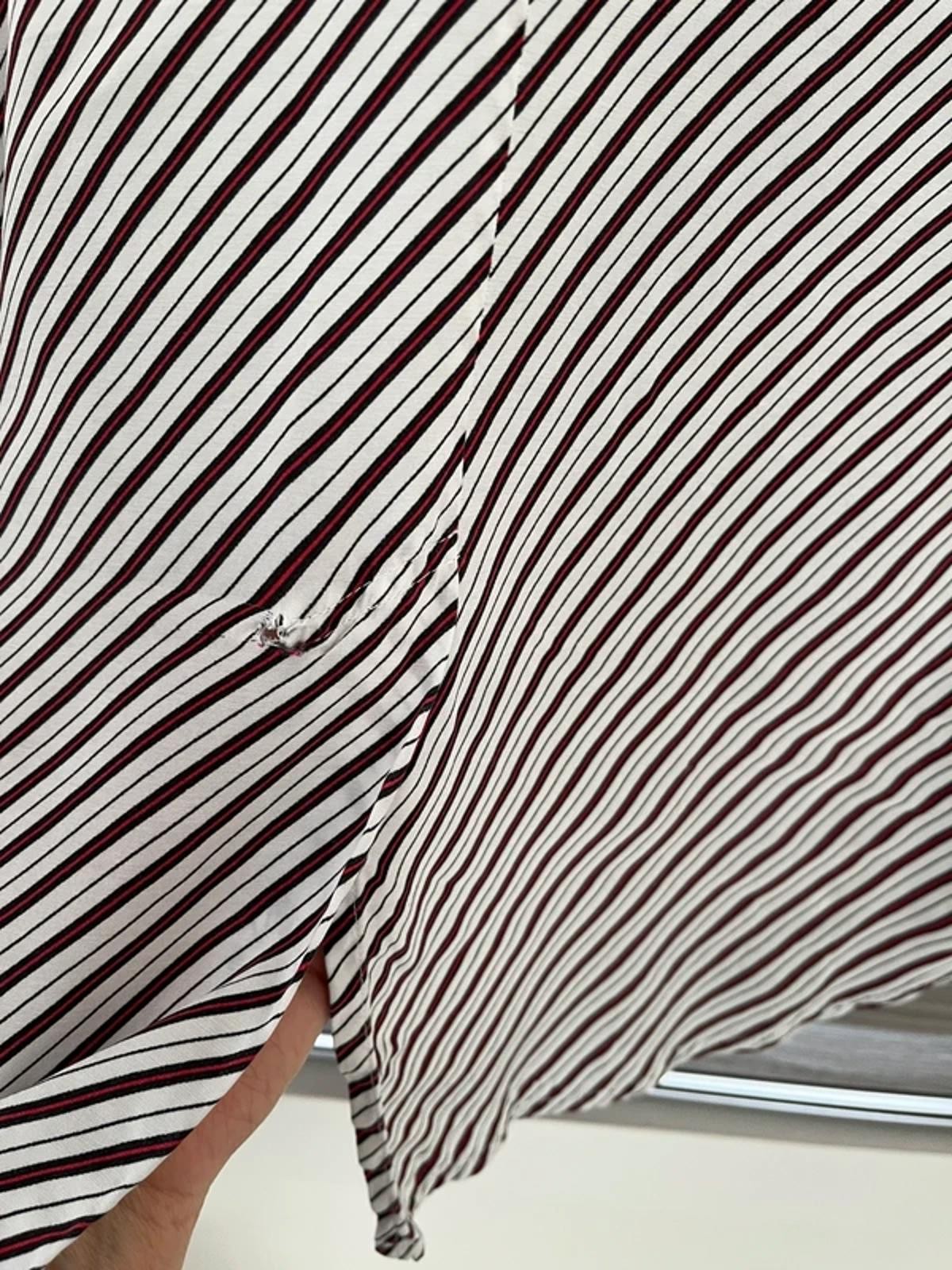 Whistles White Red and Black Striped Blouse 14 Cupro Silk Feel V-Neck Shirt
