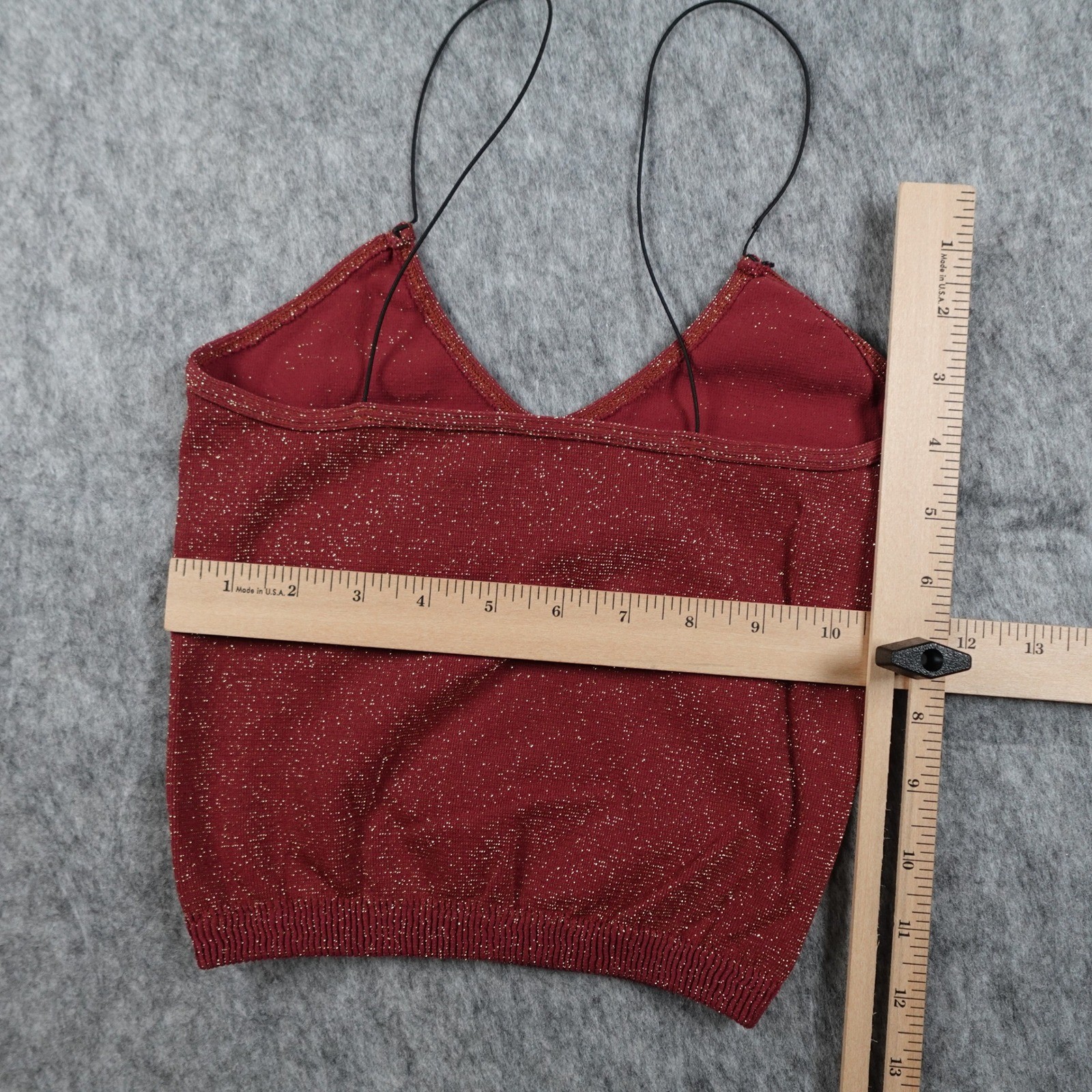 Free People Top Women S/M Red Metallic Shimmer VNeck Spaghetti Strap Cami Brami