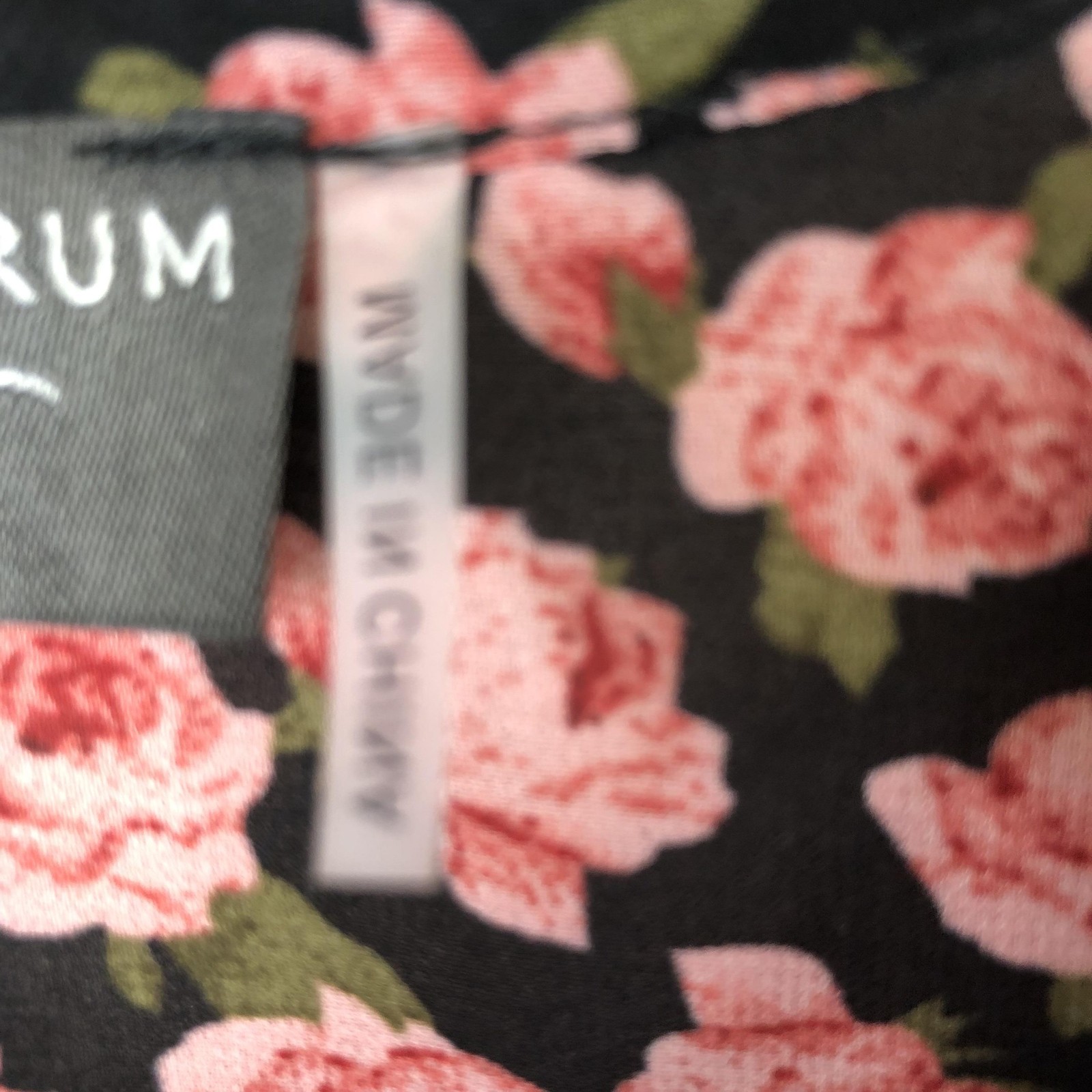 Feminine top Womens S Black Rose Dark Floral Button Front Sheer Ruffle Cottage