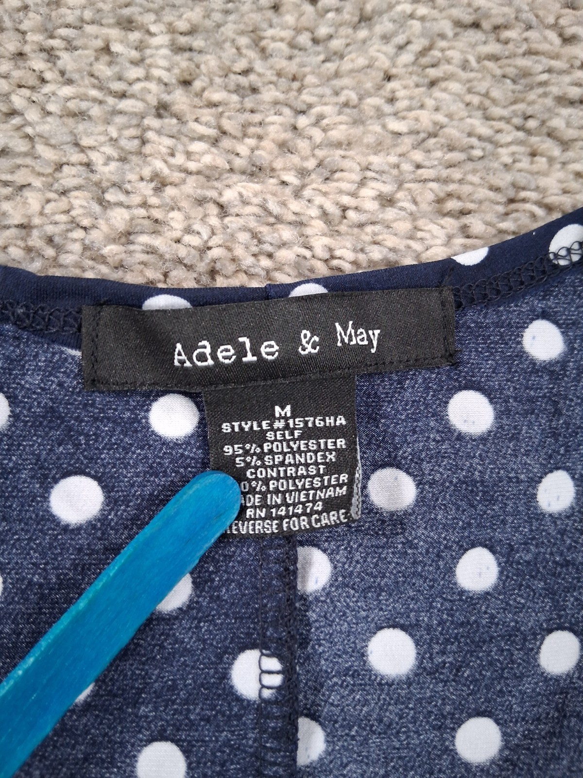 Adele & May Medium Womens Sleeveless Shirt Blue White Polka Dot Polyester Blend