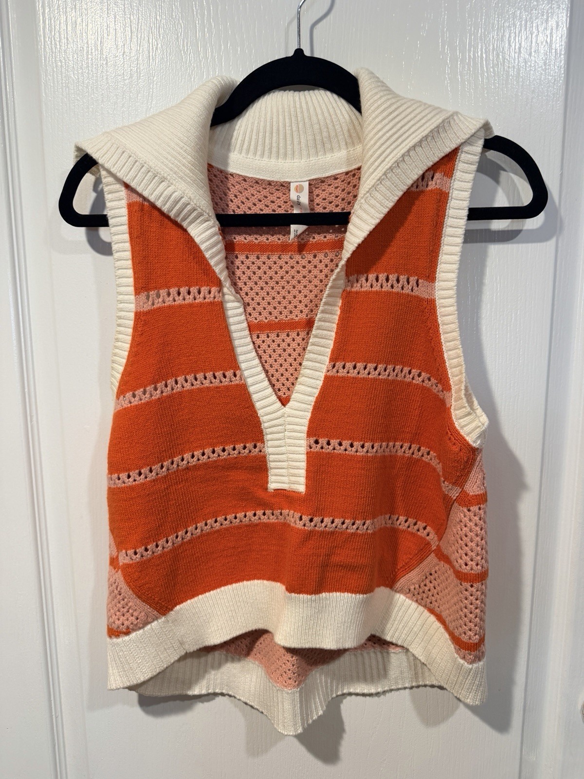 Daily Practice Anthropologie Sweater Top Sz M Orange Stripped Sleeveless Sweater