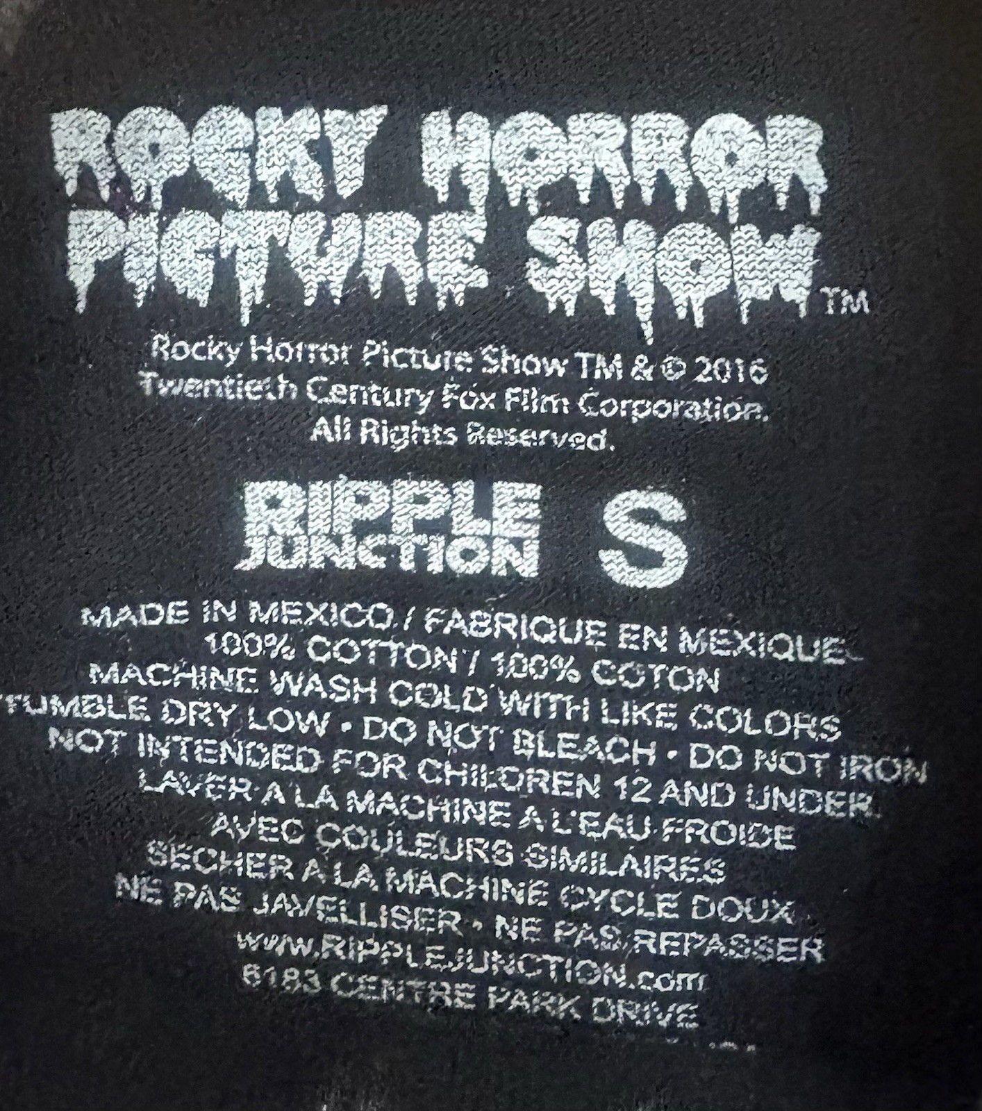 Rocky Horror Picture Show T-Shirt Ripple Junction Black Graphic Movie Unisex S