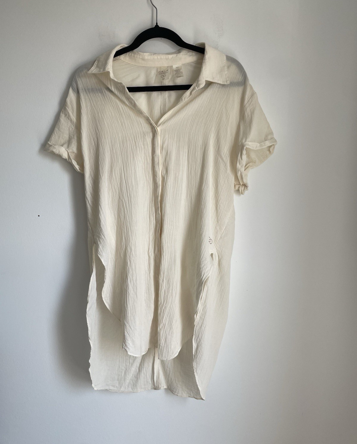 CALIA Women’s M Off-White Loose Long Tunic Solid Woven Cotton Button-Up