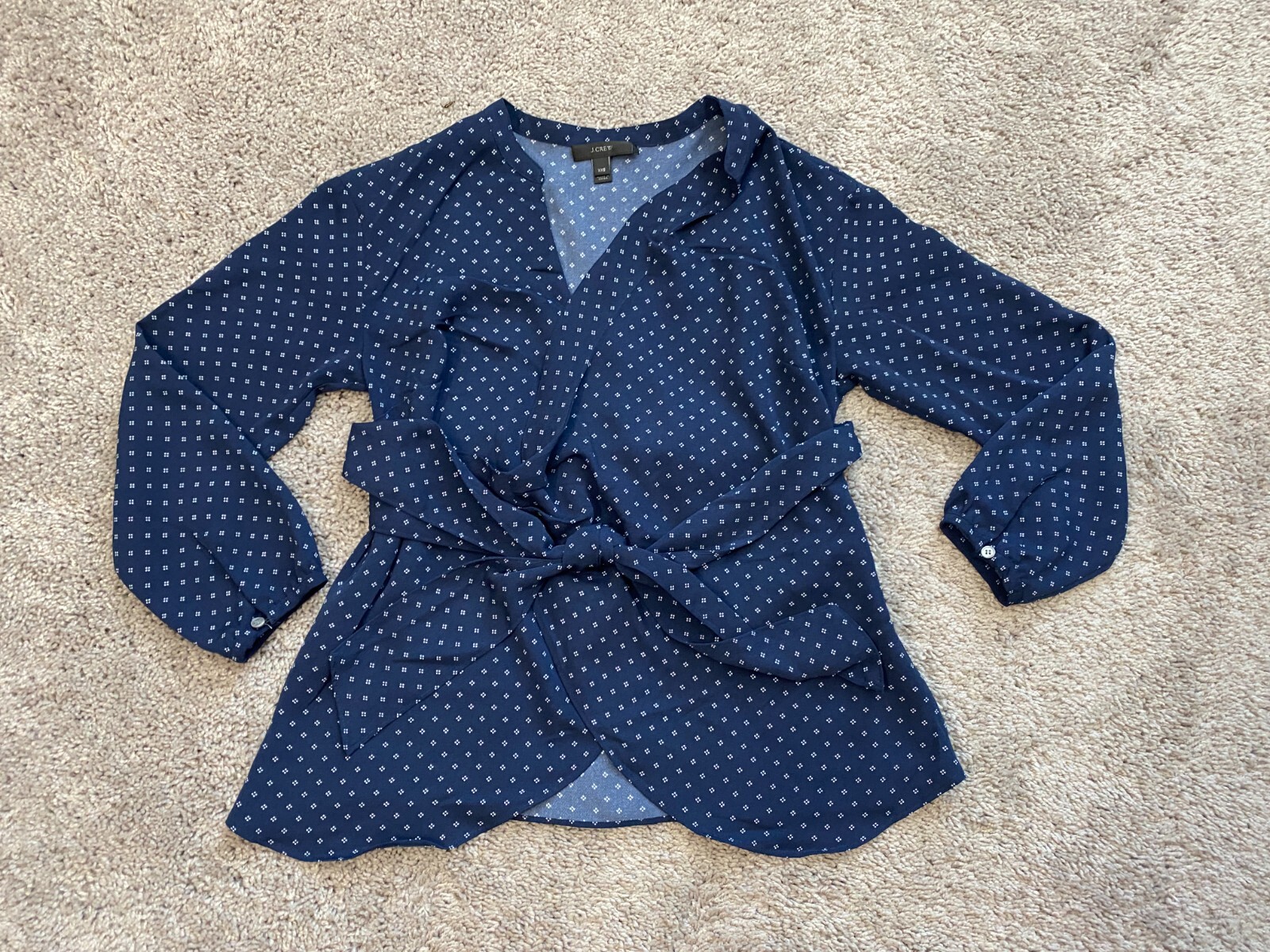 J Crew Women’s Blouse XXS 2XS Wrap Top Blue Relaxed Corporate Office Casual