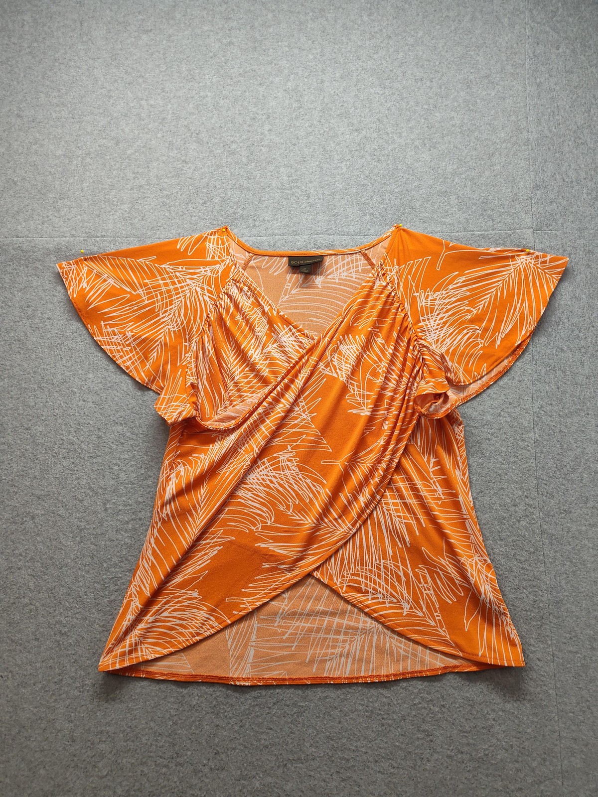 Bold Elements Shirt Womens Large Orange Surplice Wrap Flutter Sleeve Top Blouse