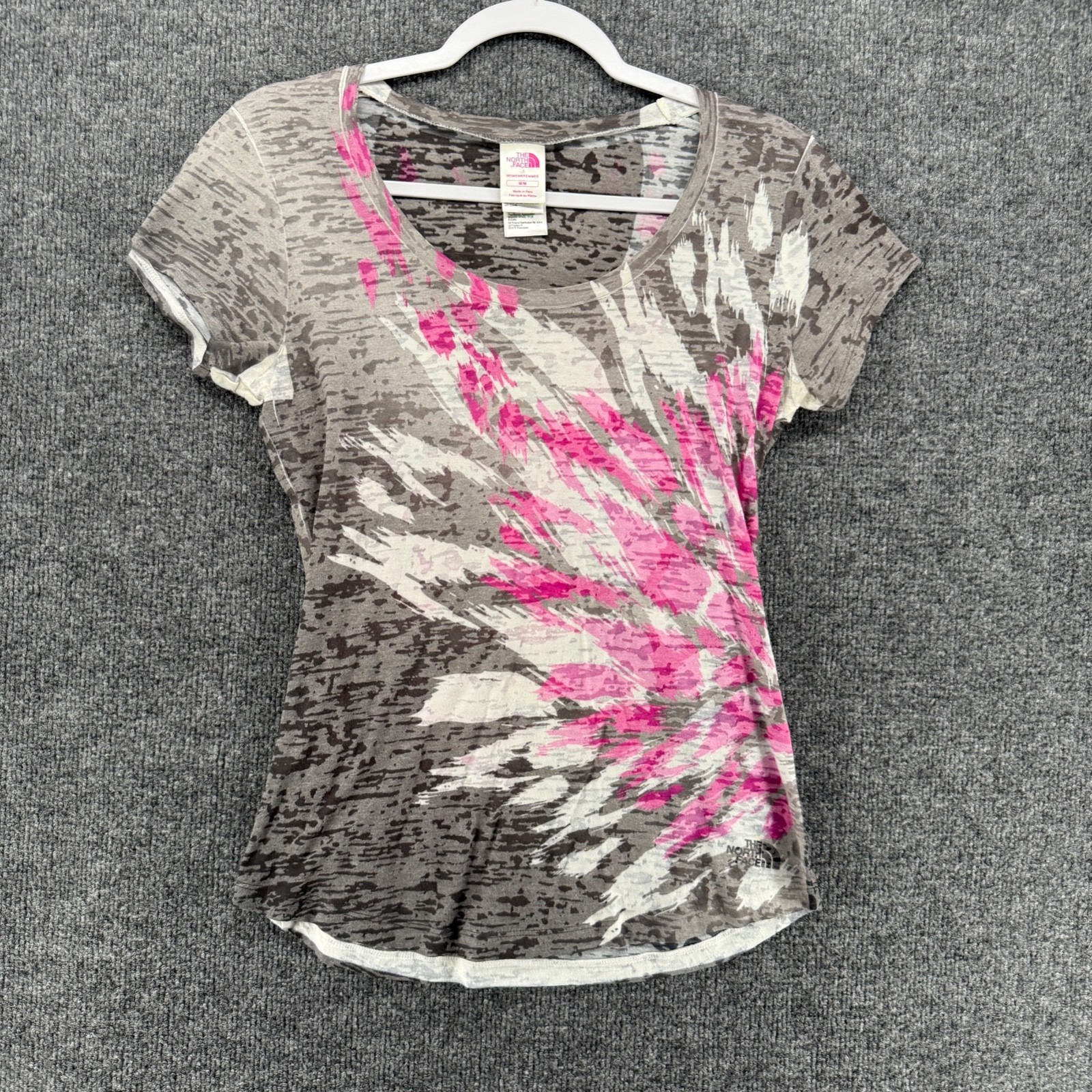 The North Face Y2K Top Womens M Gray Pink Acid Wash Short Sleeve Fitted 90s