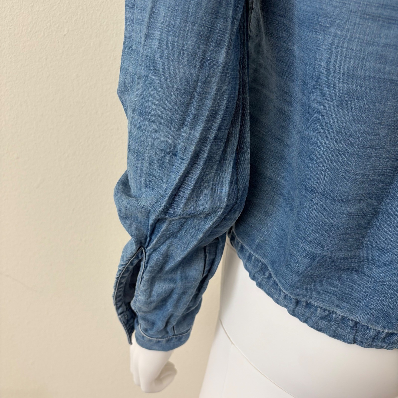 Bella Dahl Womens Blue Tencel Lyocell Cropped Chambray Denim Shirt Small
