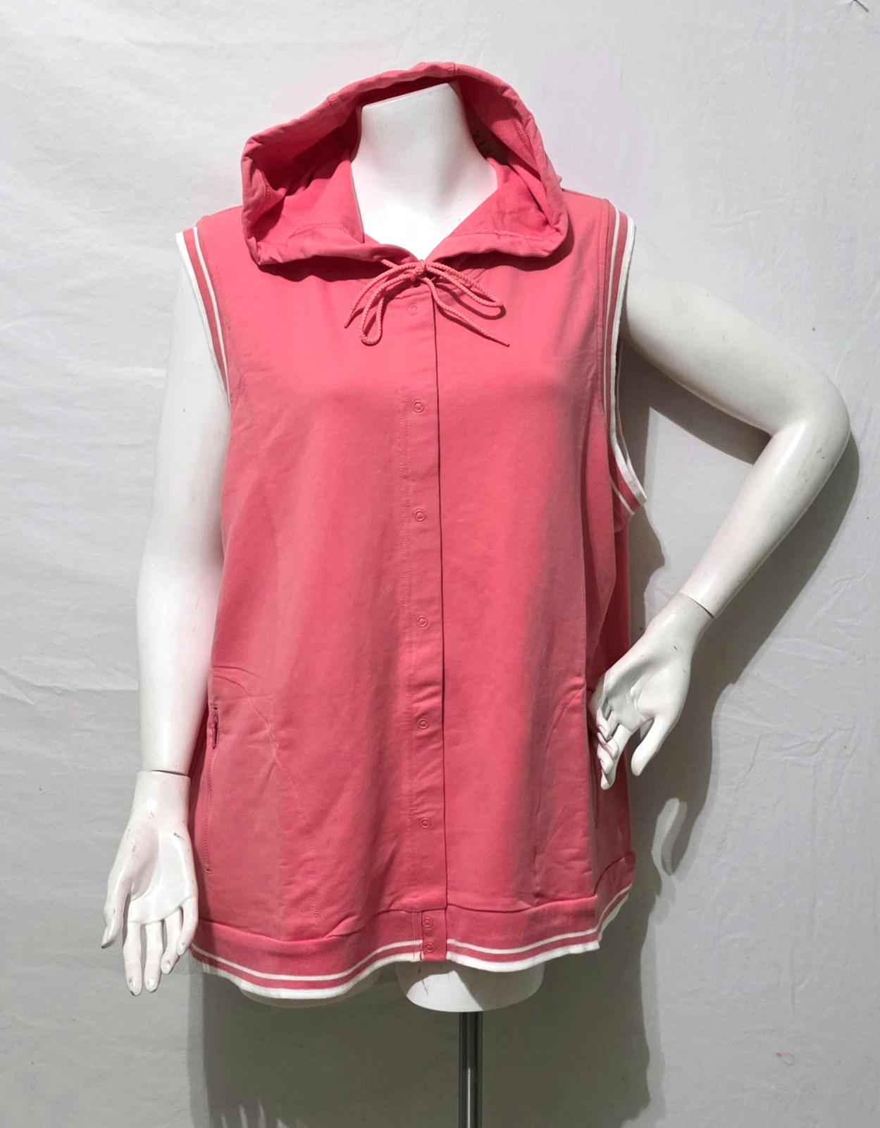 Sport Savvy 2X Sleeveless Hoodie Knit Jacket Top Vest Pink Snap Front Sporty QVC