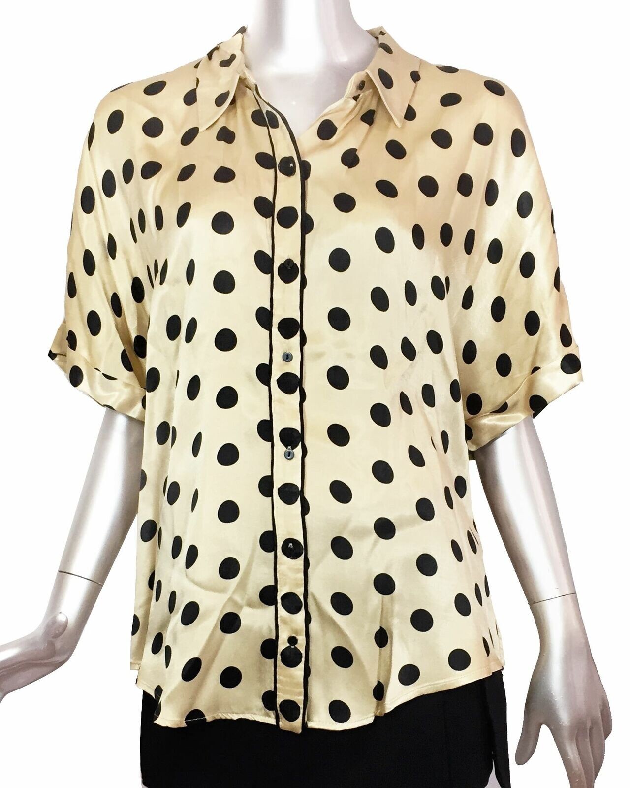 Zara Pajama Style Silk Shirt Polka Dot Mod Retro Twee Satin Vintage Shiny New