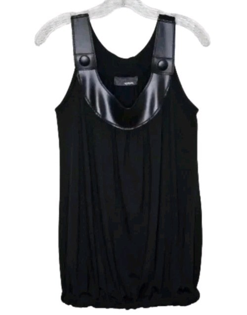 Tank Top Women’s Medium Black Faux Leather Trim Festival Edgy Concert Style