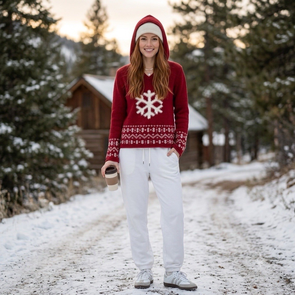 Sundance women’s Snowflake Sweater Hoodie Size M Red Knit