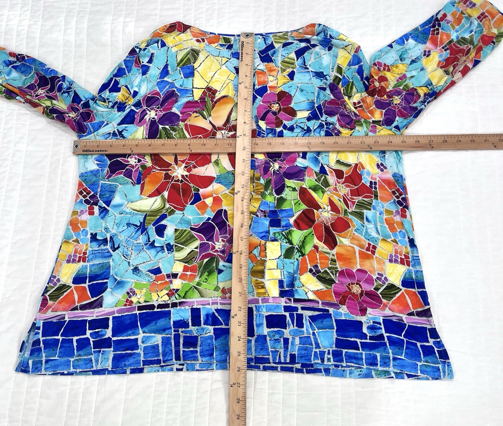 ALI MILES Top Womens 1X Multicolor Stained Glass Mosaic Bold Floral Embellished