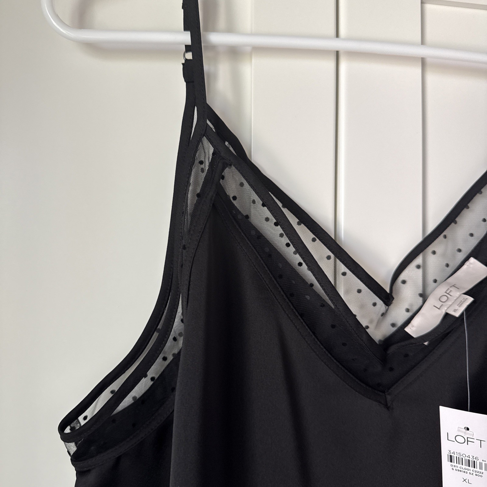 LOFT – Spaghetti Strap Women’s Blouse – NWT – XL – Black Lace And Polka Dots