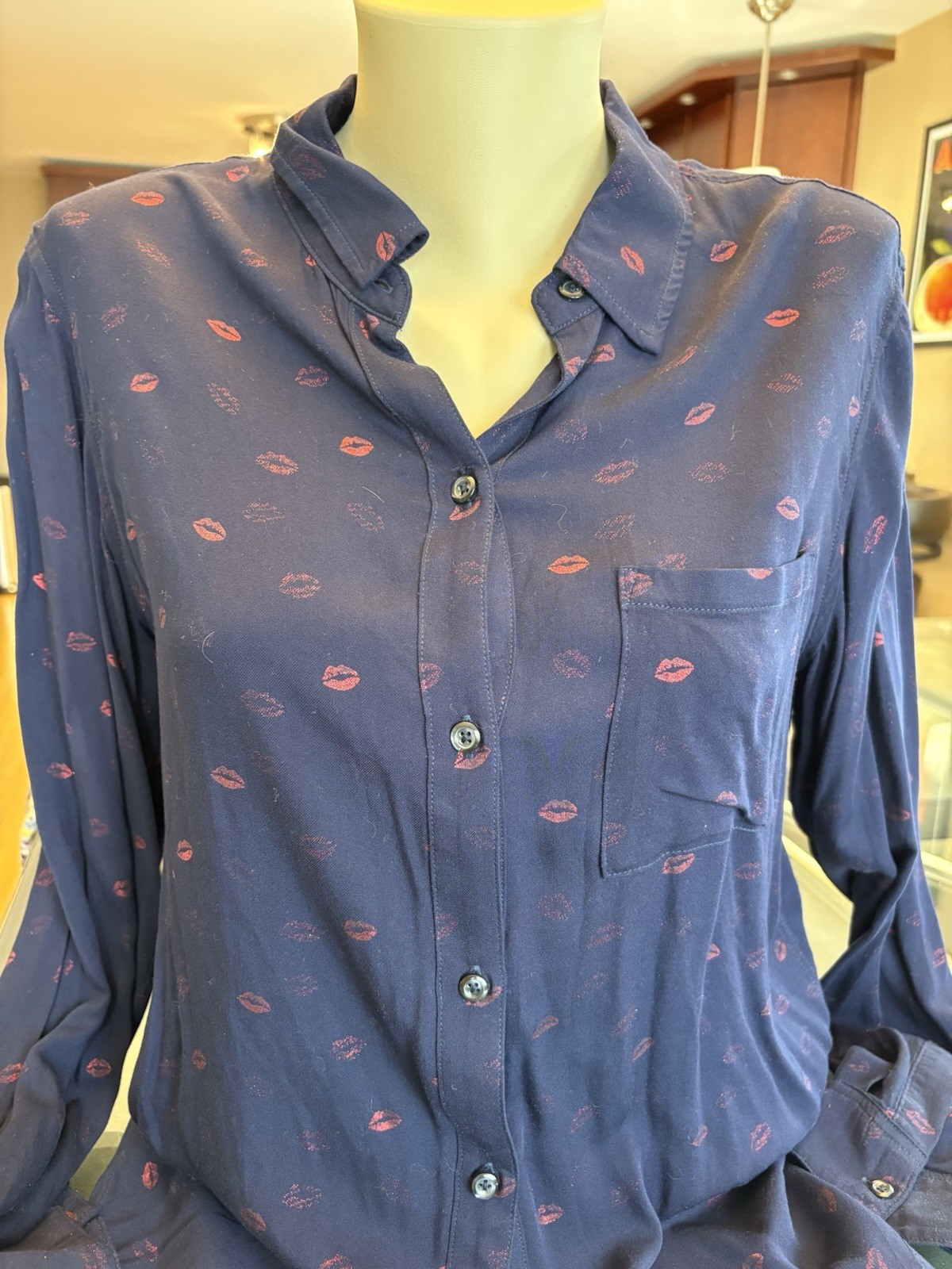 Rails Navy Blue Rosci Button Down Shirt in Kiss Me Metallic, Size S