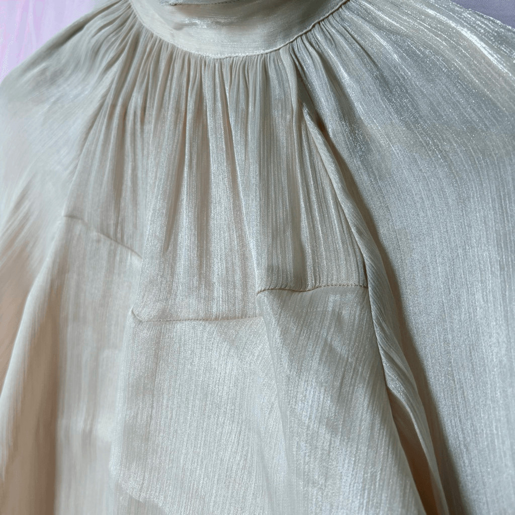 Blu Pepper S Shimmery Cream Champagne Blouse Sweetheart Sheer Imperial Preppy