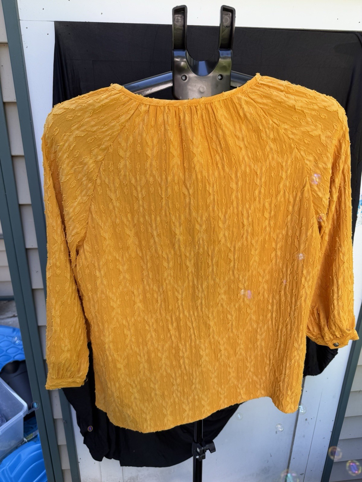 Canyon Retreat Womens Solid Yellow Keyhole Neck Round 3/4 Sleeve Blouse XXS