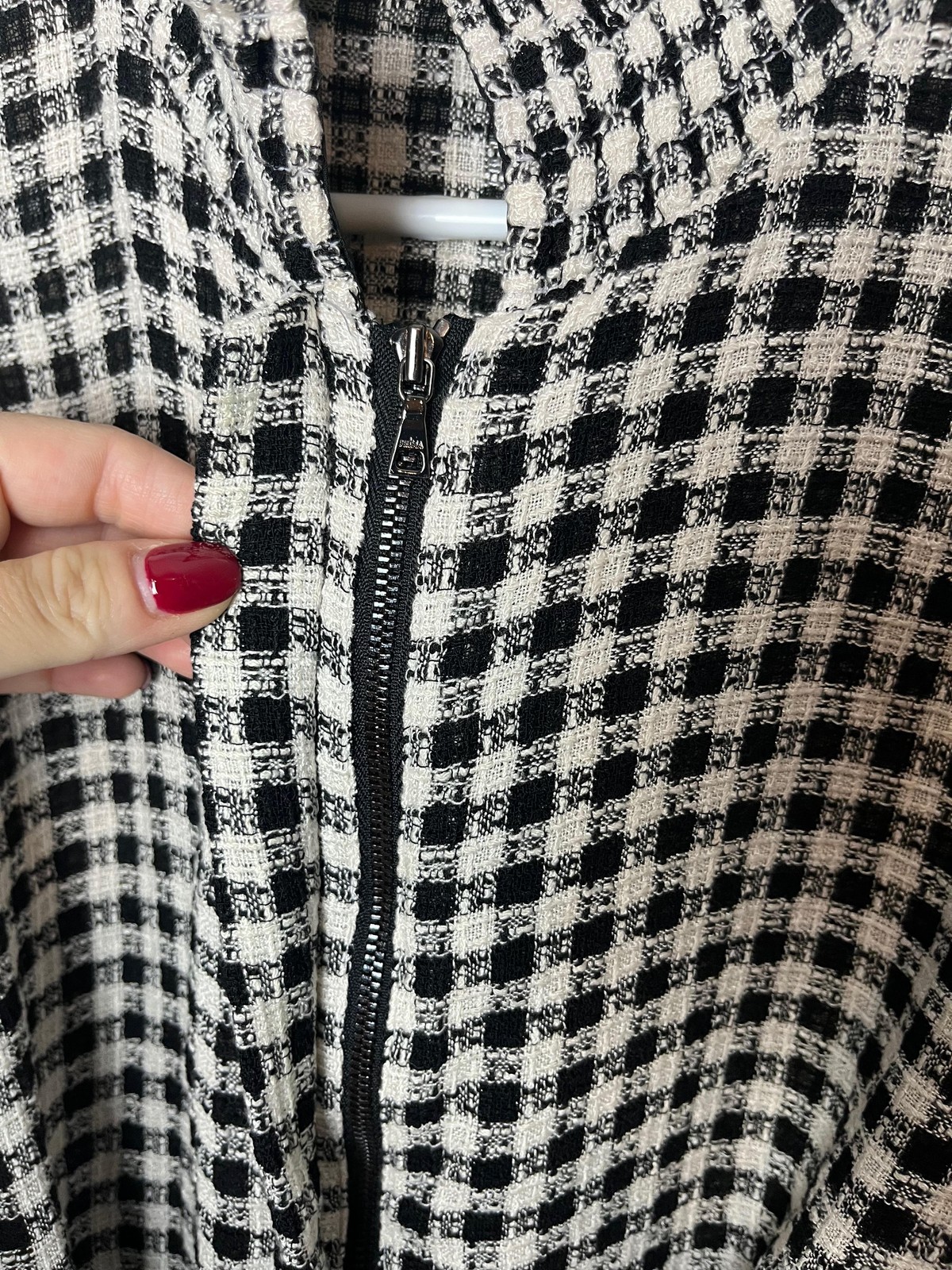 Intermix Shirt Womens Small Black White Gingham Zip Front Tie Waist Ruffle Top