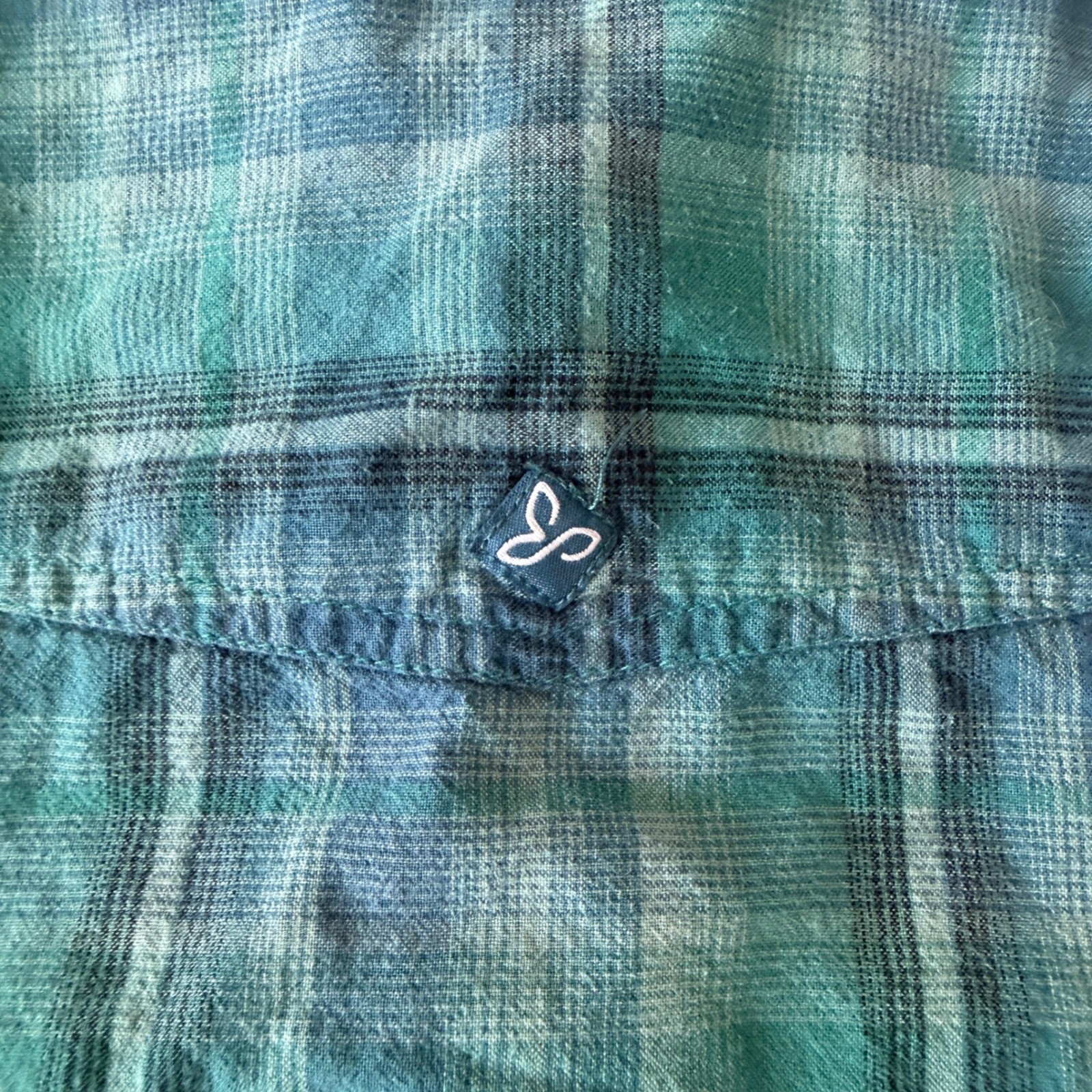 Prana Plaid Cotton Button Up Shirt Womens L Teal Green