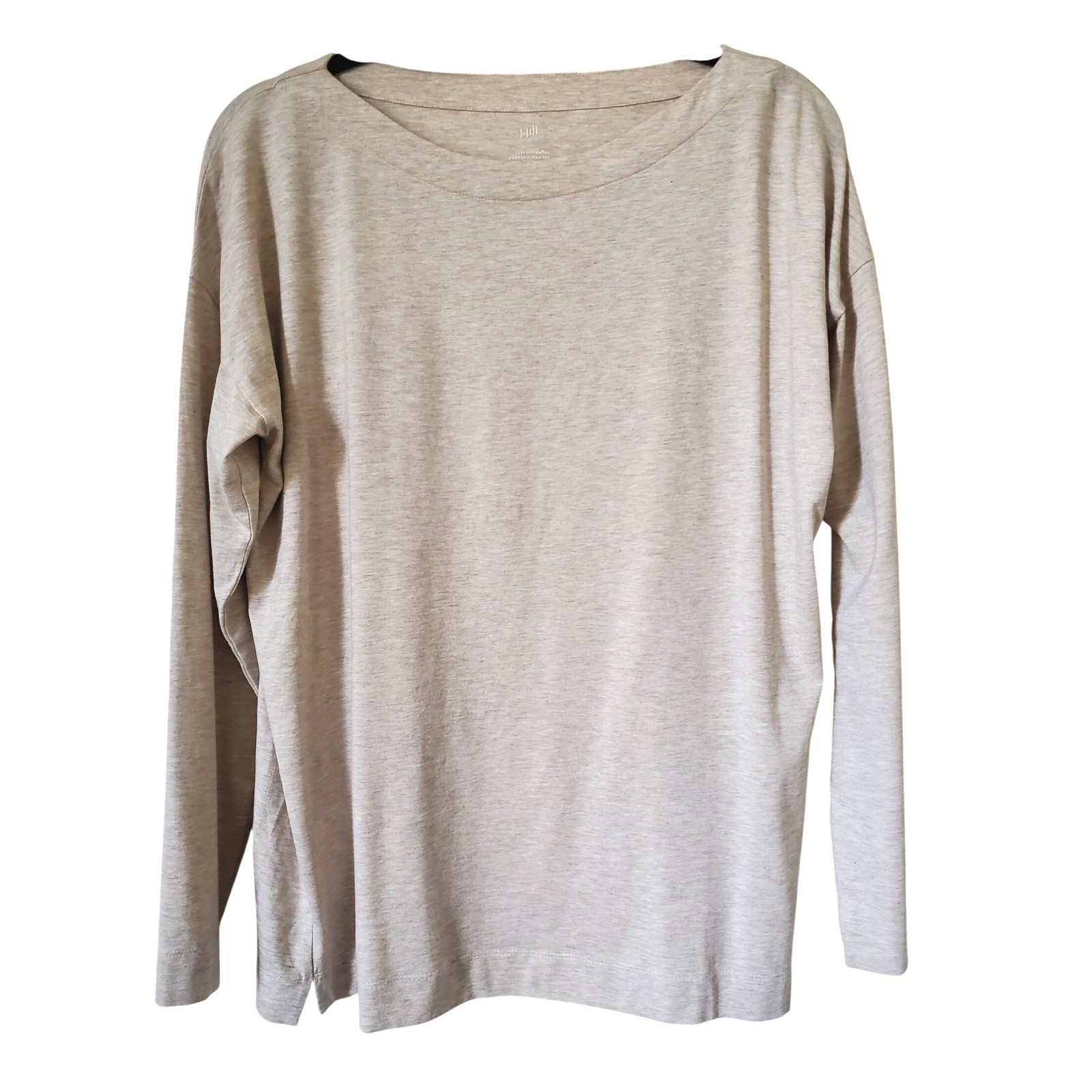 J Jill Luxe Supima Seam Tee Long Sleeve Cotton Modal Top Size M Beige Luxur