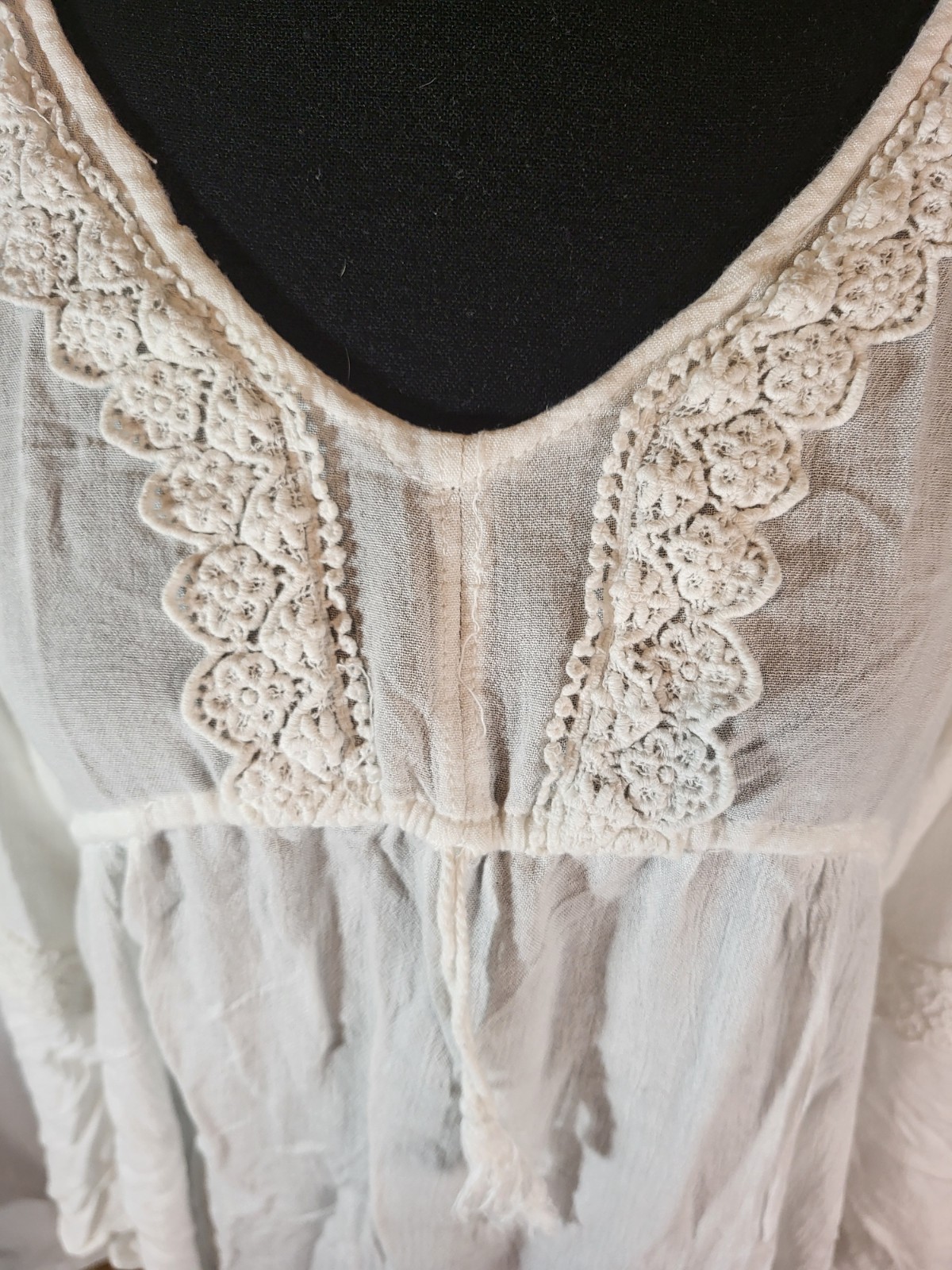 L Cute Options White Boho Crochet Top Shirt Dress Frock Tunic Semi Sheer India