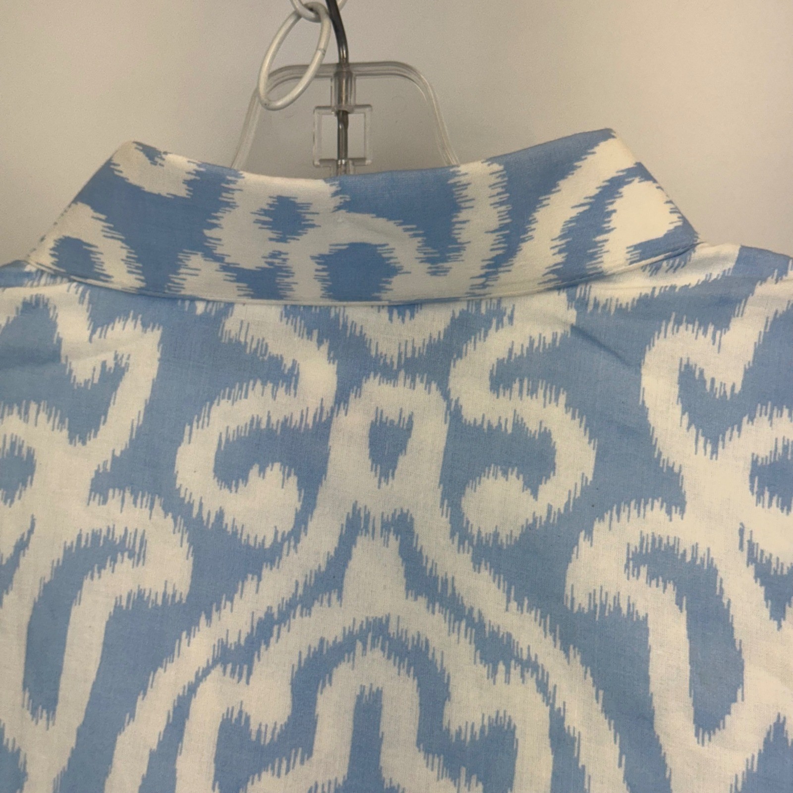 Gretchen Scott Periwinkle Blue Ikat Button Down Shirt Top Womens Large NWT