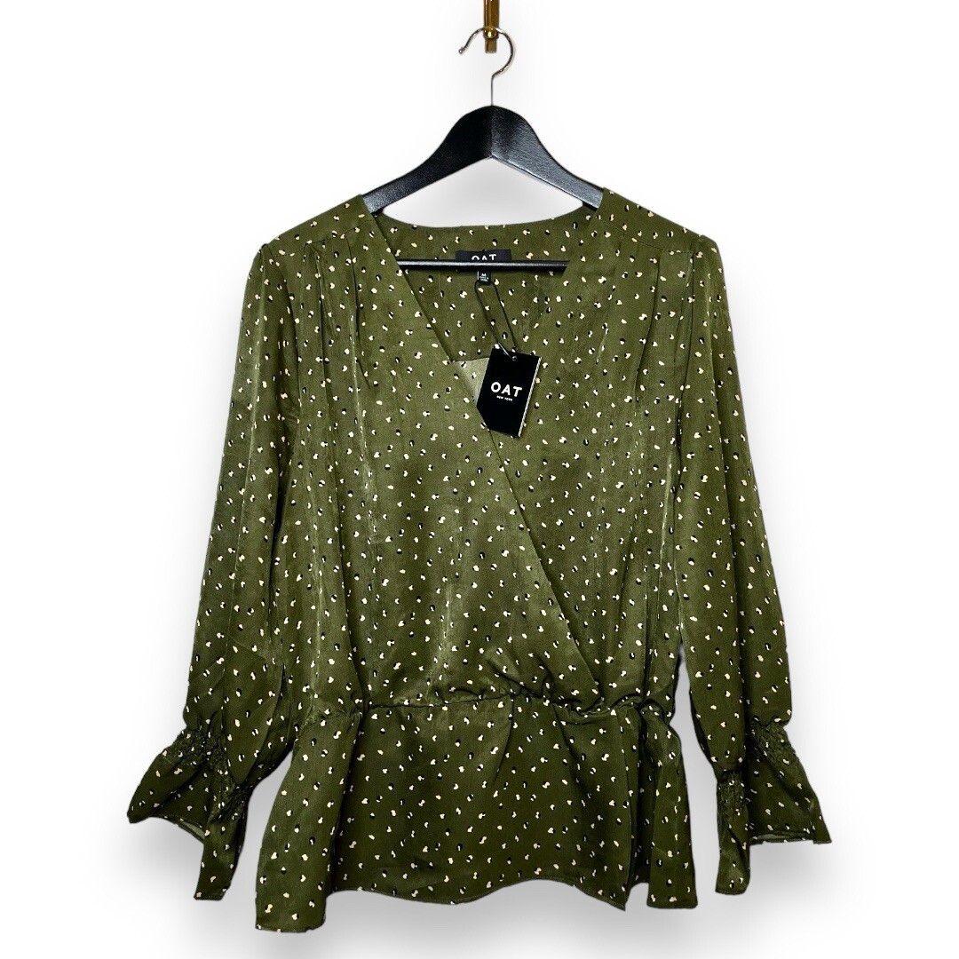 Oat New York | Long Sleeve Dark Olive Green Print Blouse
