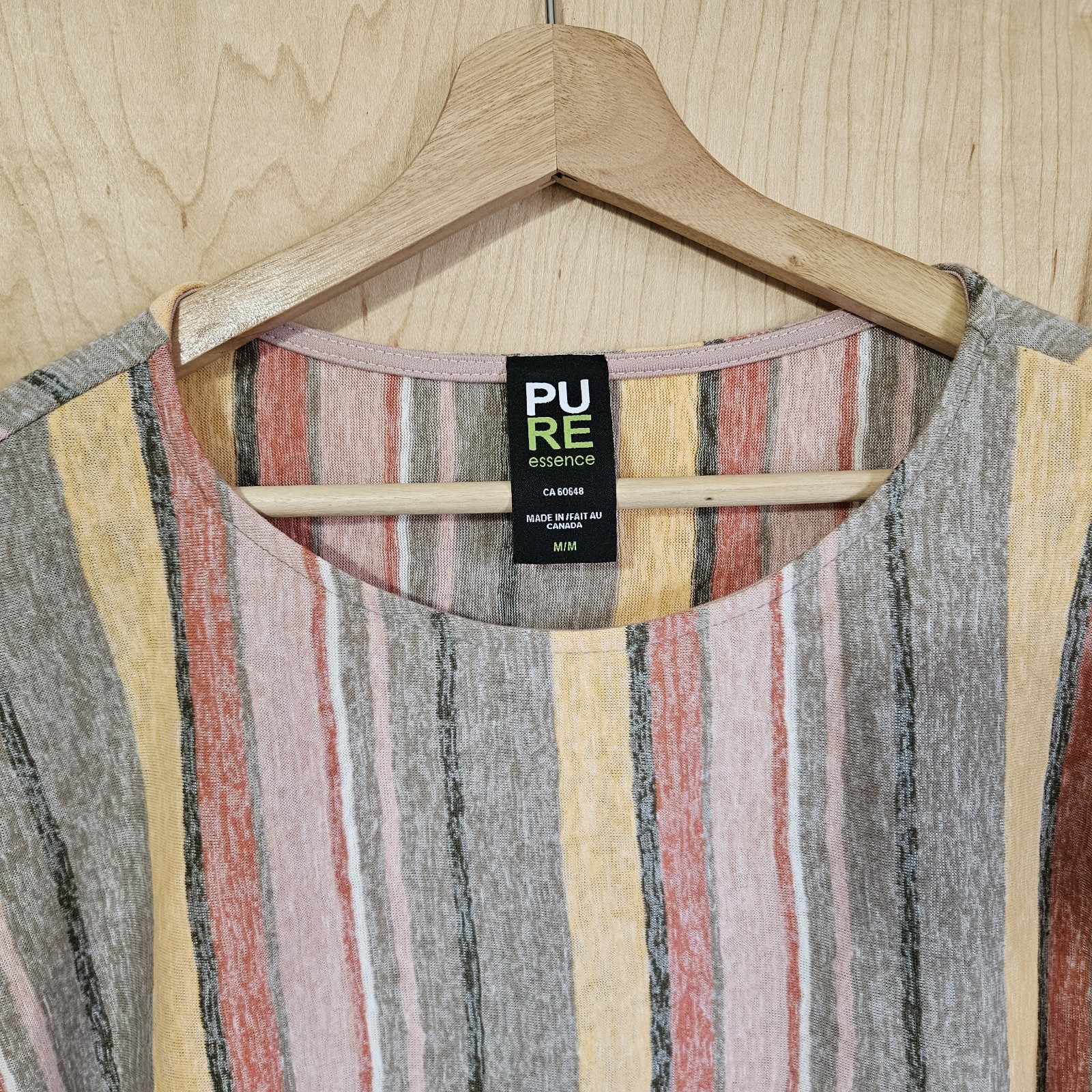PURE Essence Multicolor Stripe Knit Short Sleeve Top Tie Front Wms Med Oversized