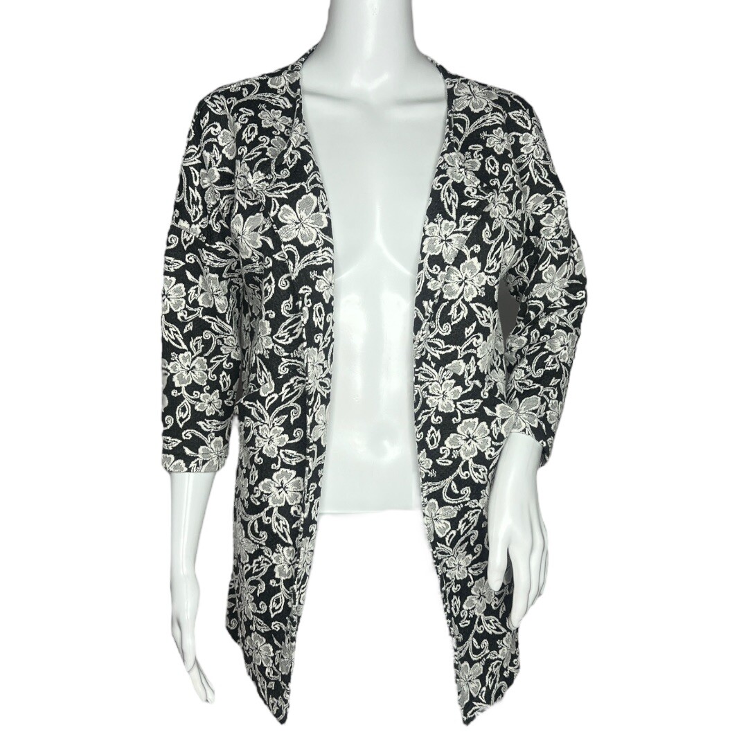 Lungo L’Arno Cardigan Womens Small Black White Floral Applique Flower Bohemian