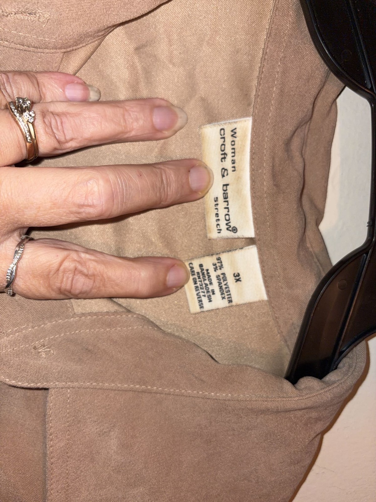 Croft Barrow Woman 3X Faux Suede Button Down Shirt Camel Tan Stretch Plus Size
