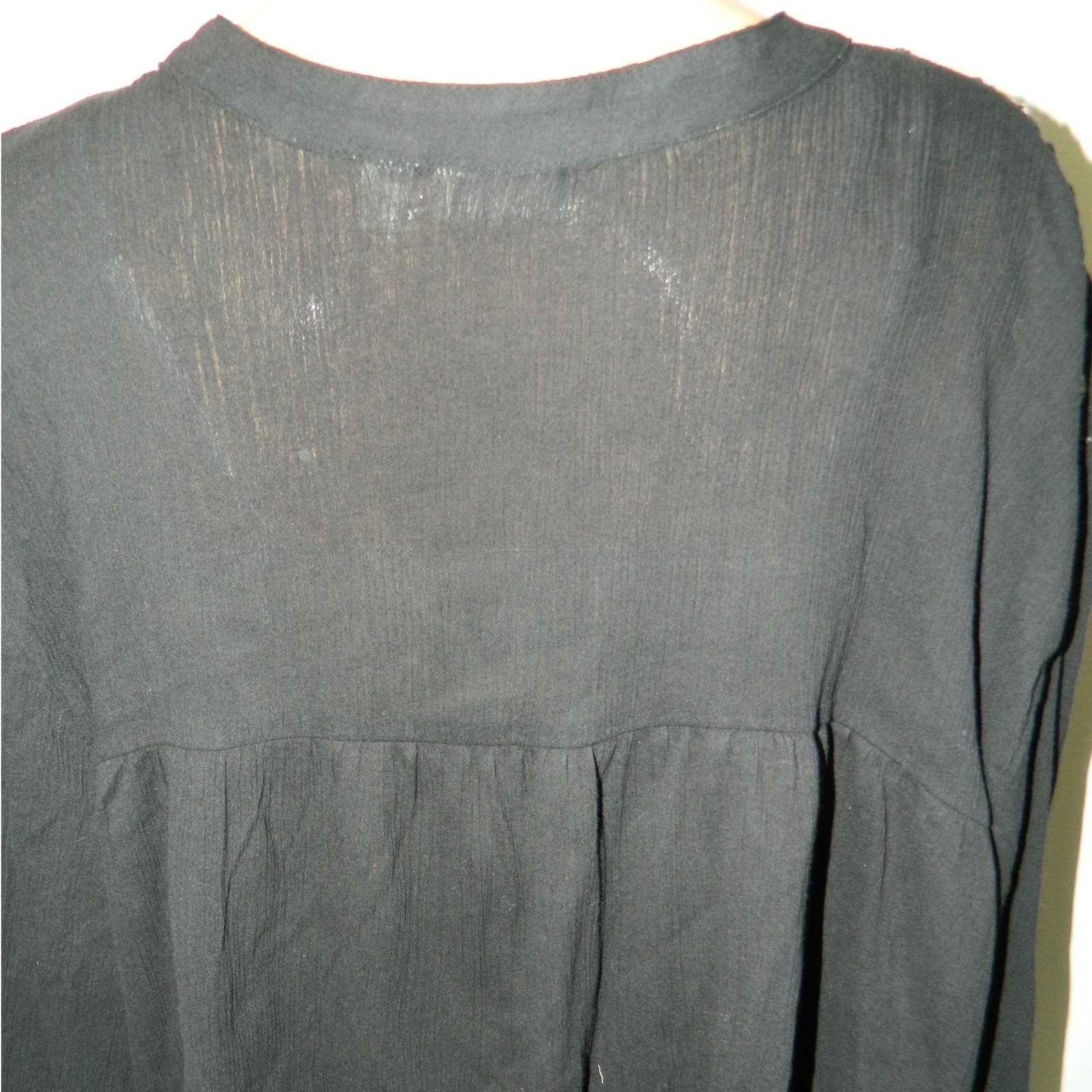 LOGO Lavish Button Down Top Womens XL Black Embroidered Cotton Gauze Boho V-Neck