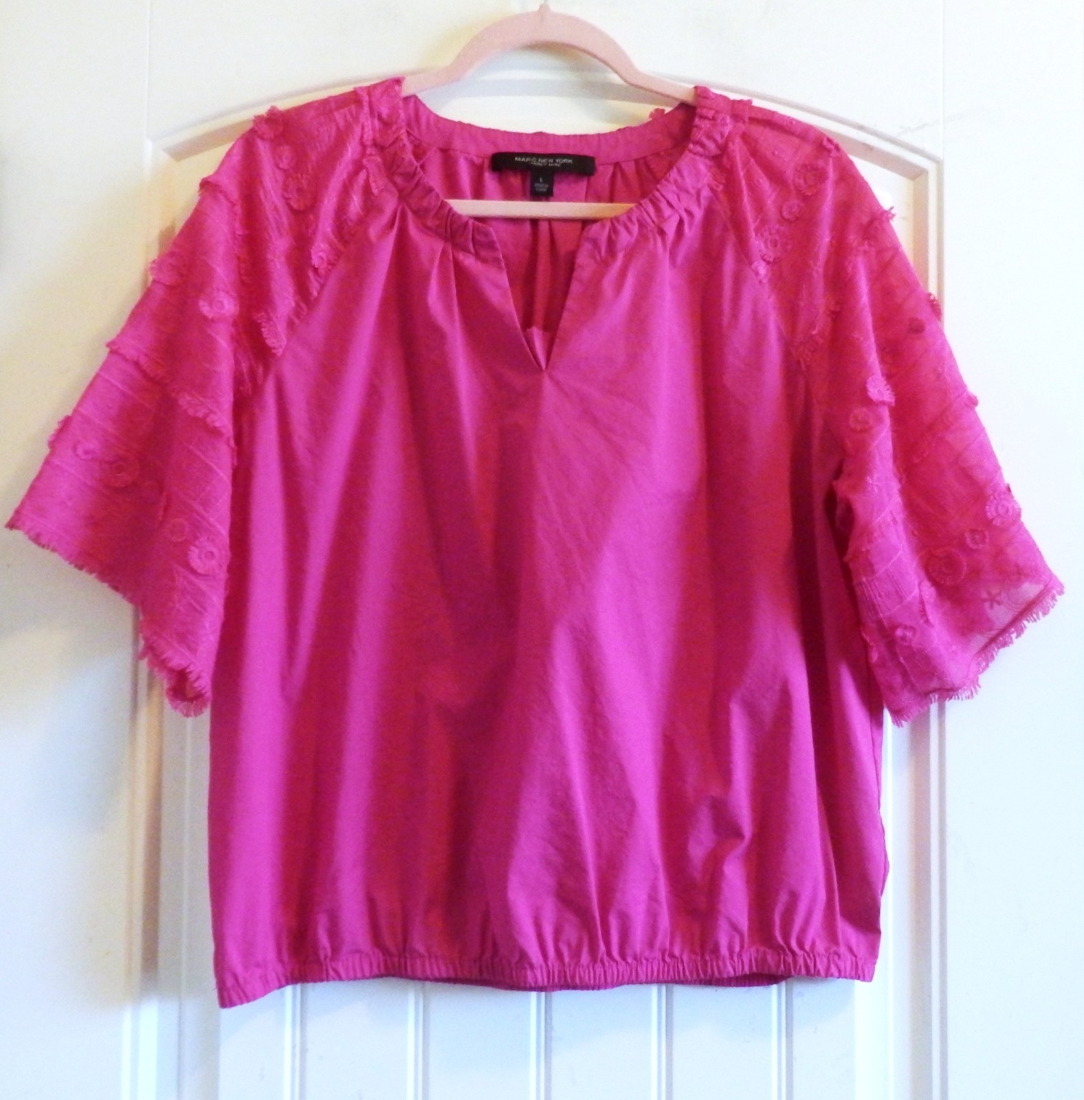 Marc New York Andrew Marc Pink Embroidered Sleeves Blouse Top Women’s SZ L