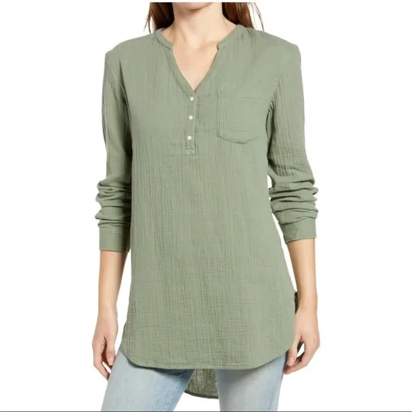 Caslon Henley Popover Tunic Textured Relaxed Fit Academia Oversize Preppy Boho S