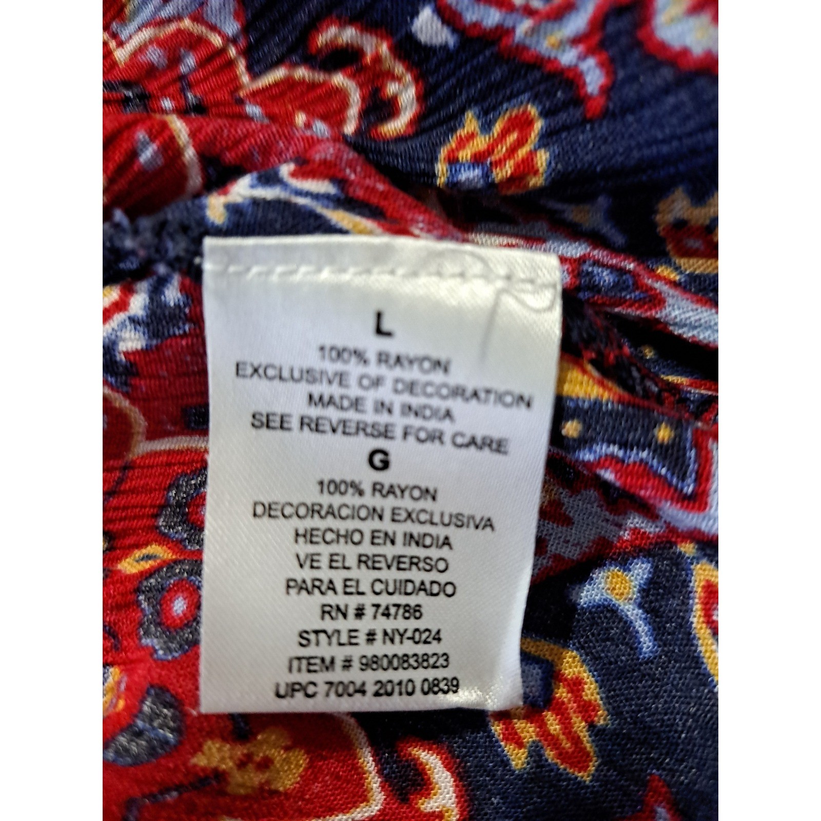 Bila Womens Red Blue Paisley Boho V-Neck Sleeveless Rayon Top Large NY-024
