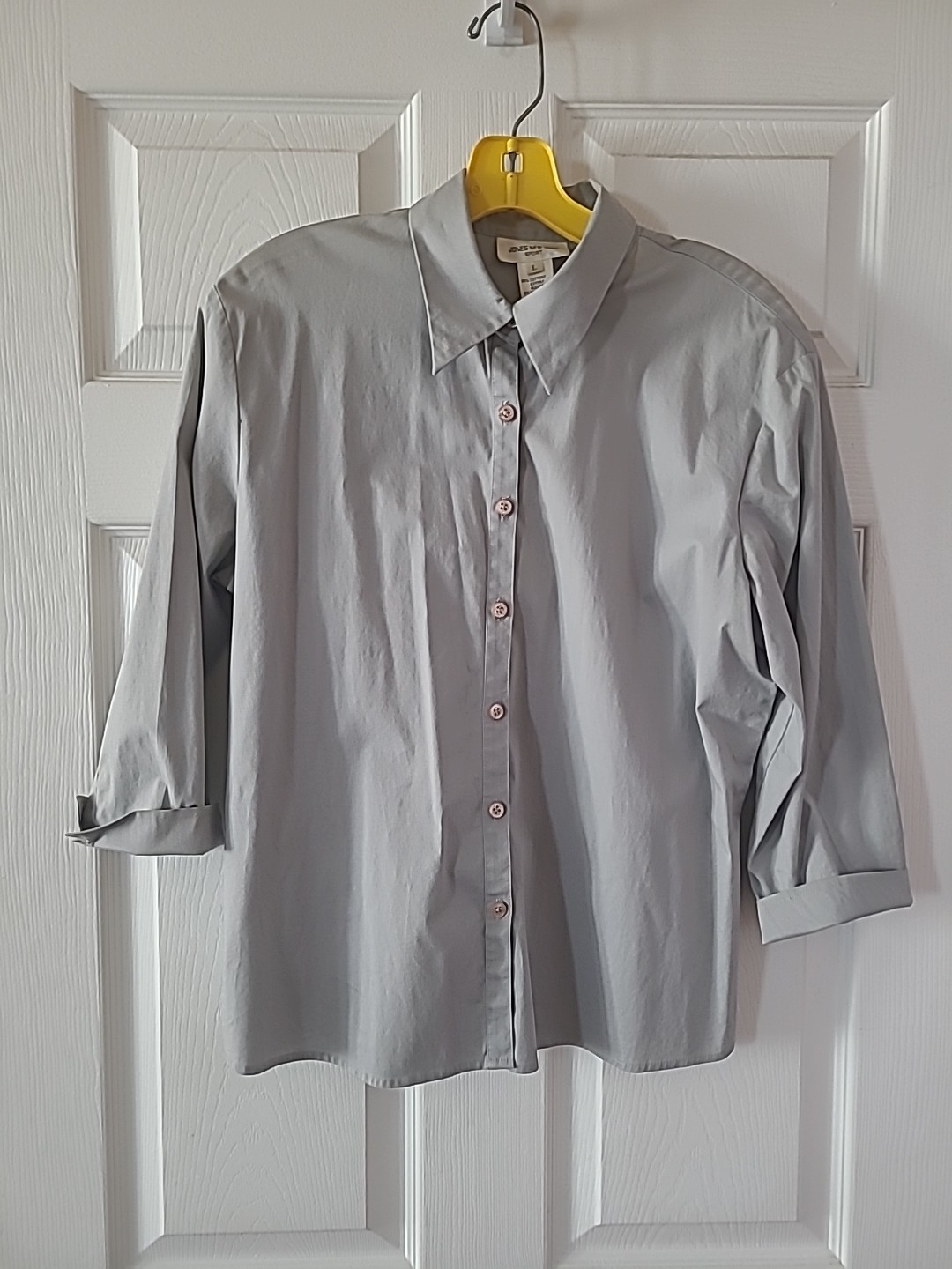 Jones New York Sport Size Large Cotton Solid Gray Mid Length Sleeve