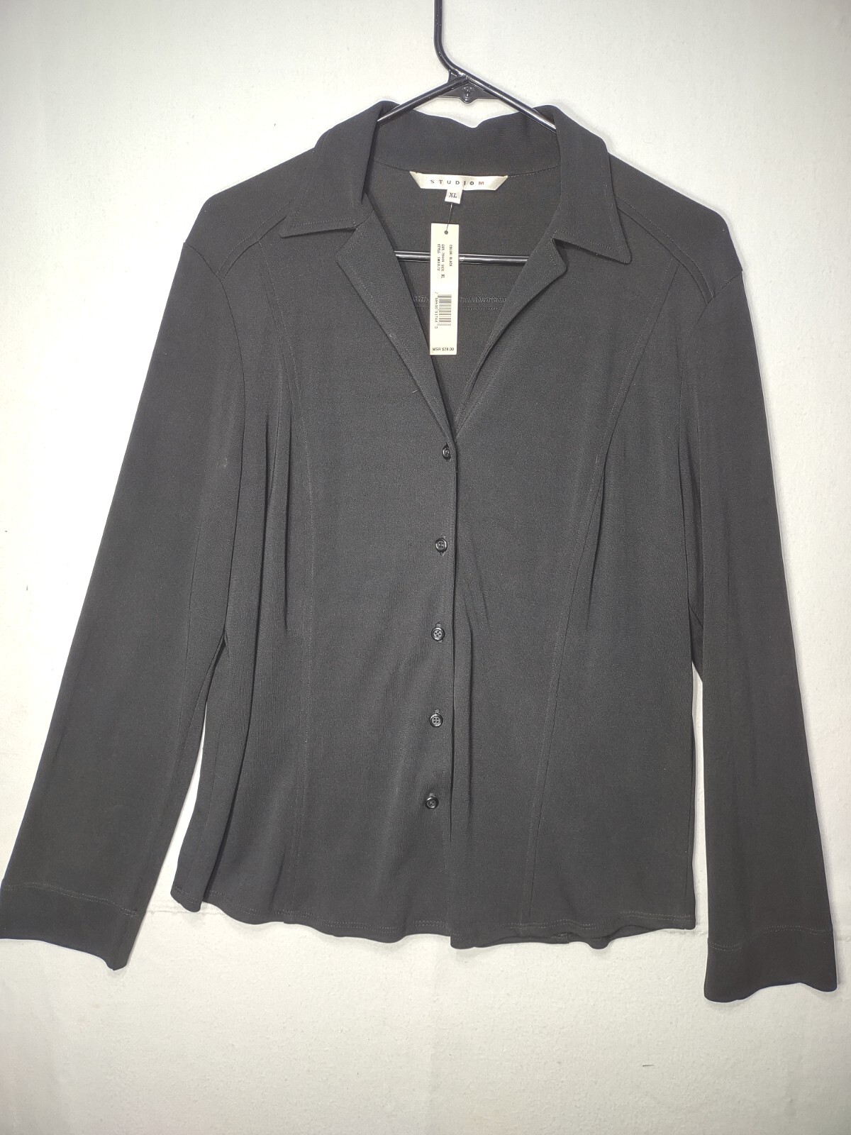 Studio M Black Button Up Blouse top Sz XL Rayon Polyester Blend NEW NWT