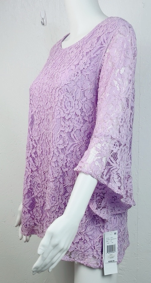 Caroline Rose Julia Floral Lace Tunic Top Iced Orchid Size— X Small