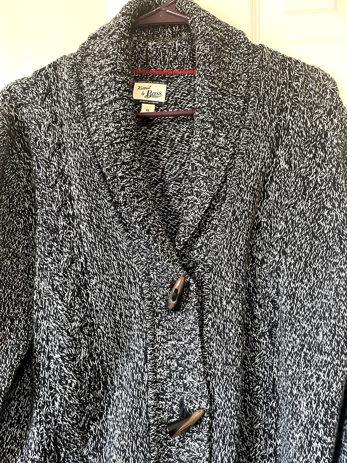 KNITTED BY BASS Cable Knit Shawl Collar Toggle Buttons Cardigan Jacket Top XL