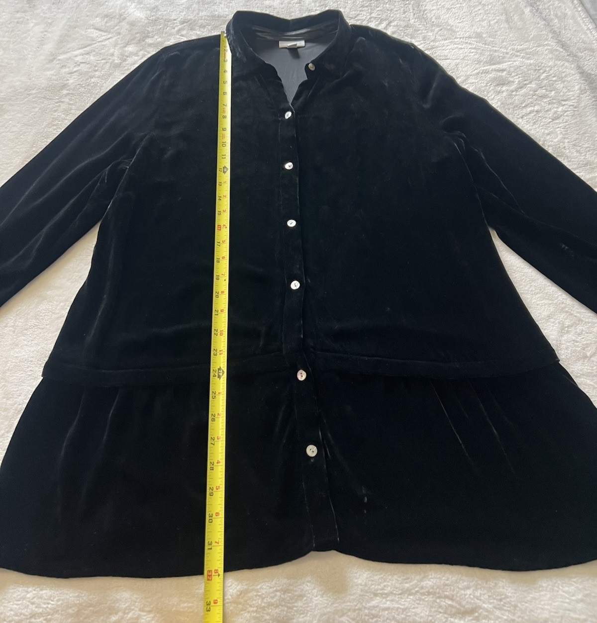 J Jill Top Womens L Tall Black Velvet Button Up Long Sleeve Tunic Silk Blend