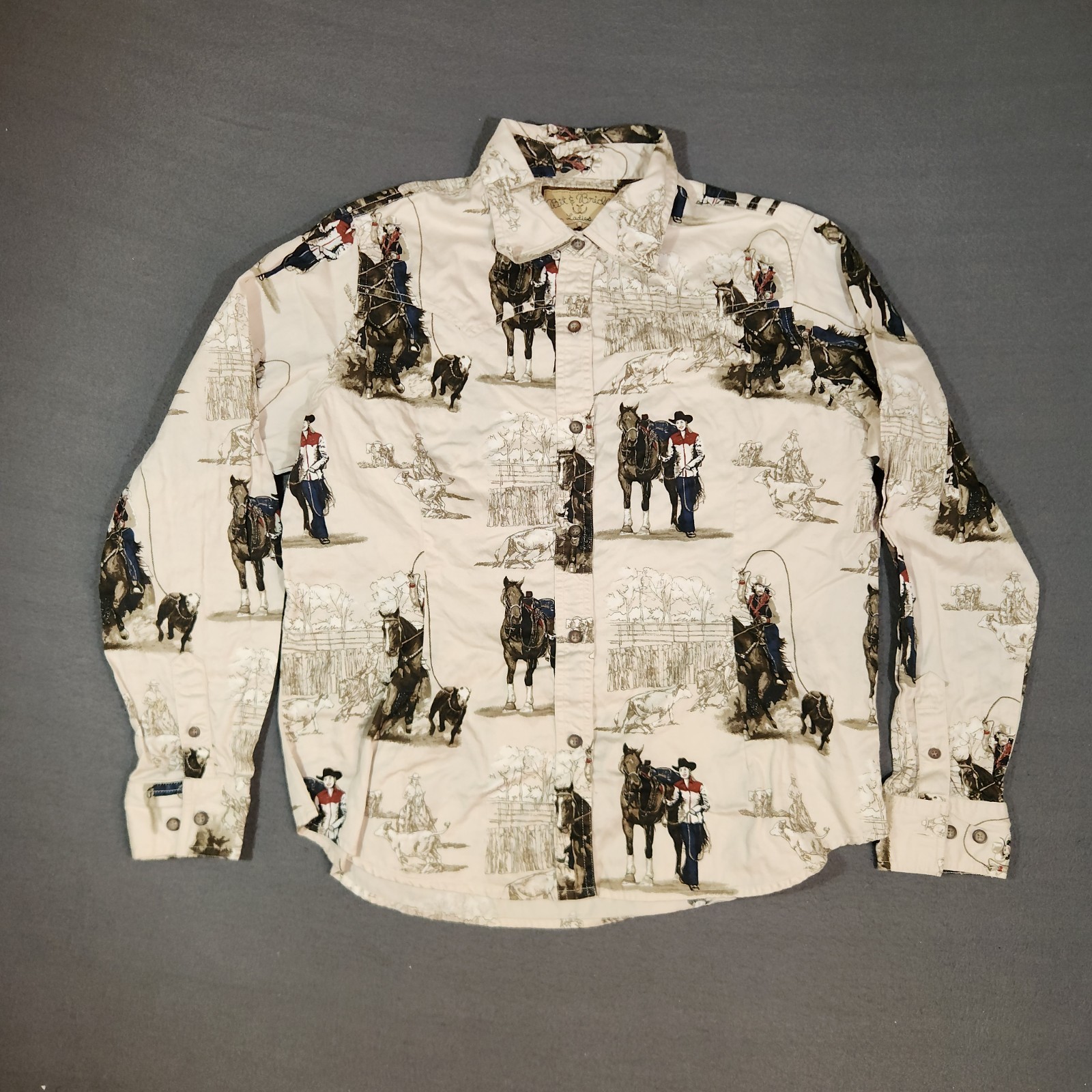 VTG Bit And Bridle Shirt Womens Large Horse AOP Equestrian Western
