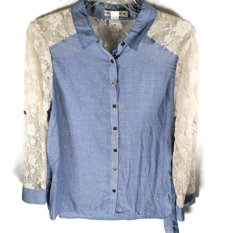Excuse Me M?ss Womens Button Up Collared Shirt Size Large L Long Lace Sleeve