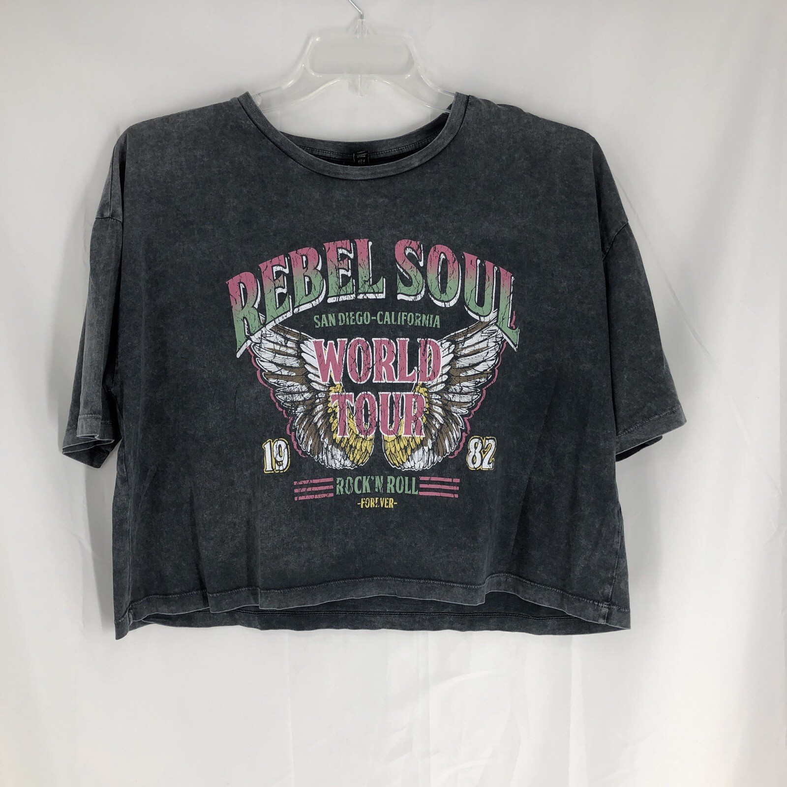 Vero Moda Rebel Soul Graphic Tee Mineral Wash Gray Small Boxy Crop XL