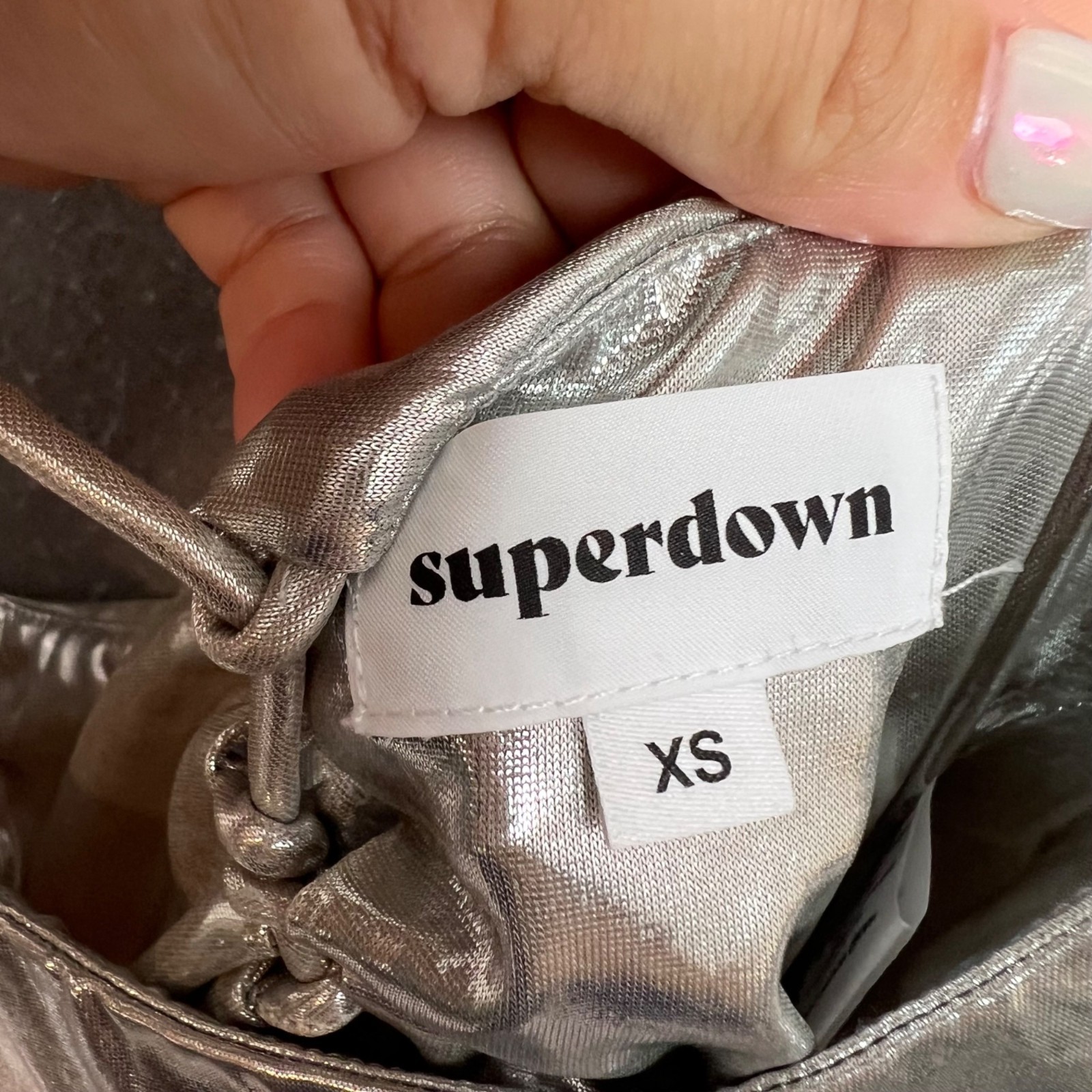 Superdown Womens XS Silver Metallic Ruched Camisole Top