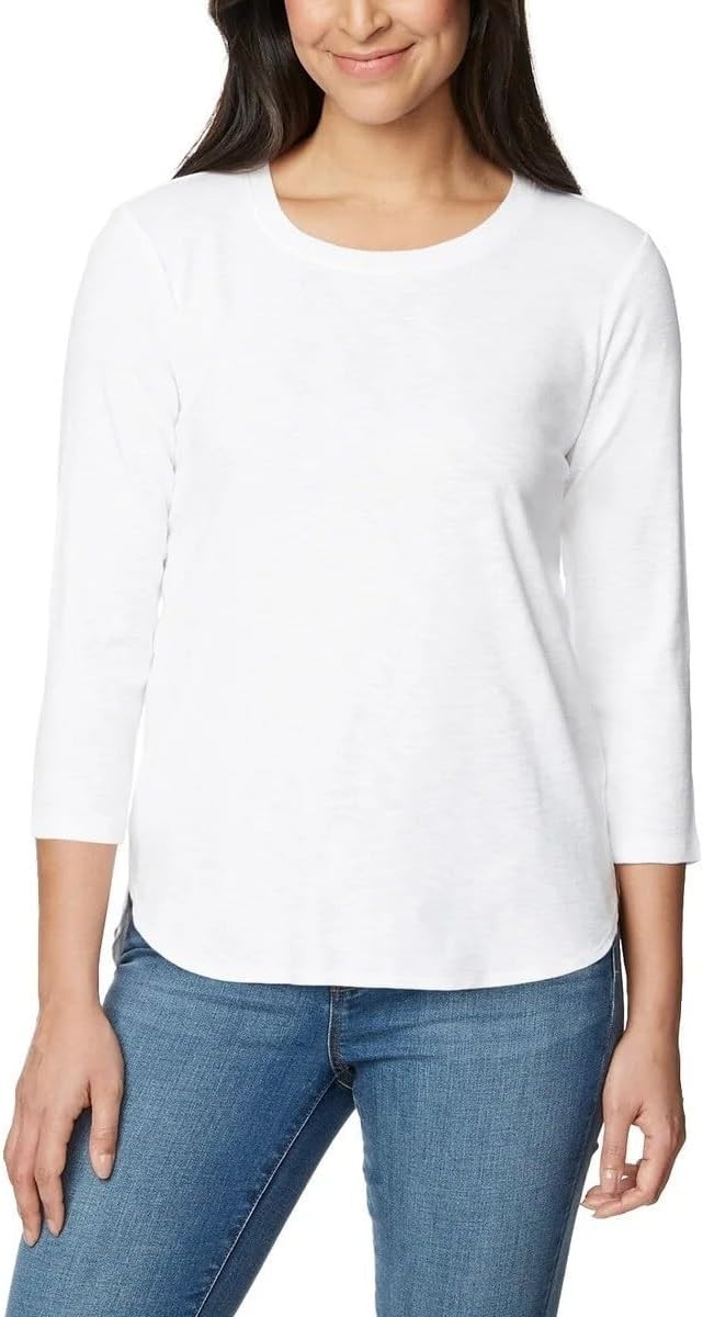 KIRKLAND Signature Women’s 3/4 Sleeve Boatneck Cotton Slub Tee Shirt
